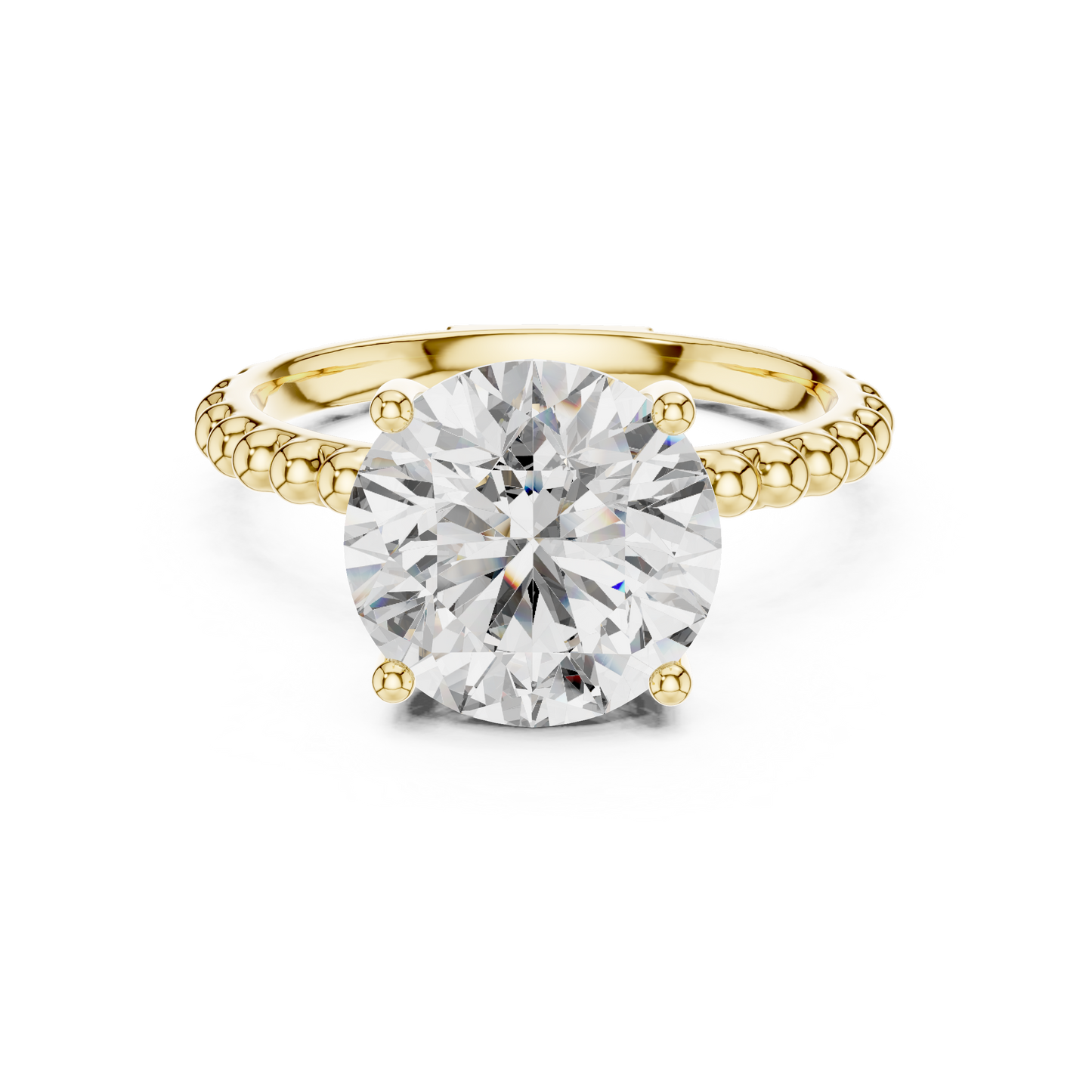 Anillo Solitario Redondo 2.80ctw con Banda Beaded Bubble en Córdoba, España | Diamante Creado en Laboratorio en Oro 10K/18K, Plata y Platino (Tallas 8-20 Disponibles)