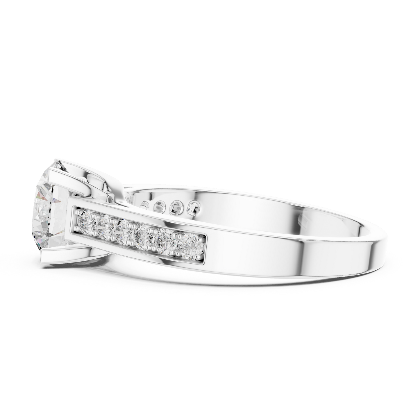 Anillo Solitario Redondo 1.18ctw con Banda Pavé Engastada en Canal | Diamante Creado en Laboratorio en Oro 10K/18K, Plata y Platino (Tallas 8-20 Disponibles)
