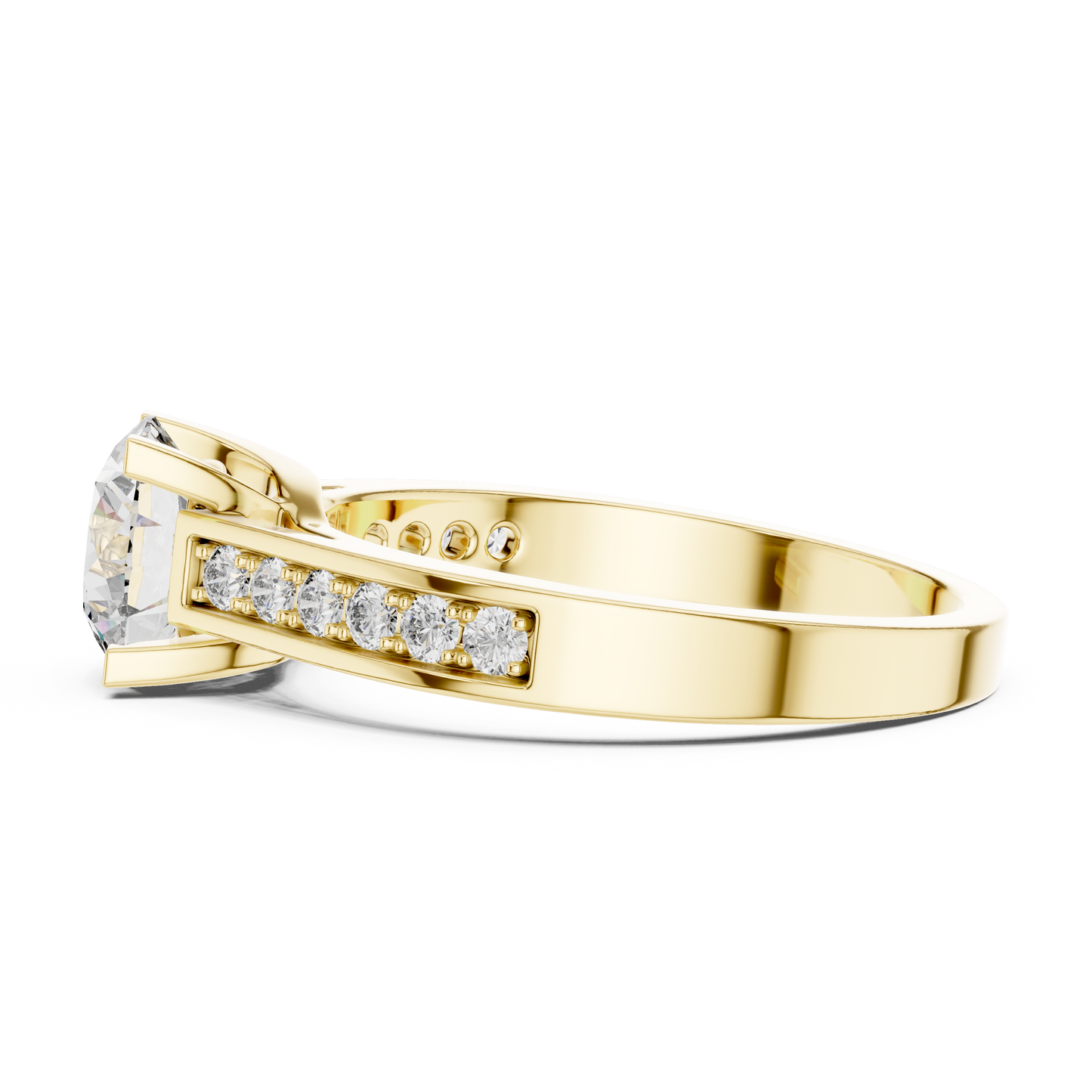 Anillo Solitario Redondo 1.18ctw con Banda Pavé Engastada en Canal | Diamante Creado en Laboratorio en Oro 10K/18K, Plata y Platino (Tallas 8-20 Disponibles)