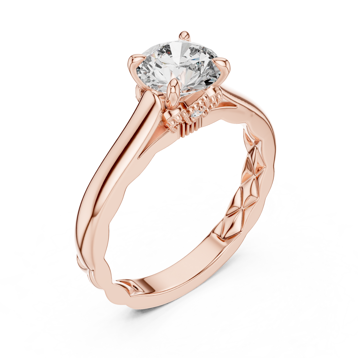 Anillo Solitario 1.02ctw Redondo con Acentos Pavé Trenzados en Córdoba, España | Diamante Creado en Laboratorio en Oro 10K/18K, Plata y Platino (Tallas 8-20 Disponibles)