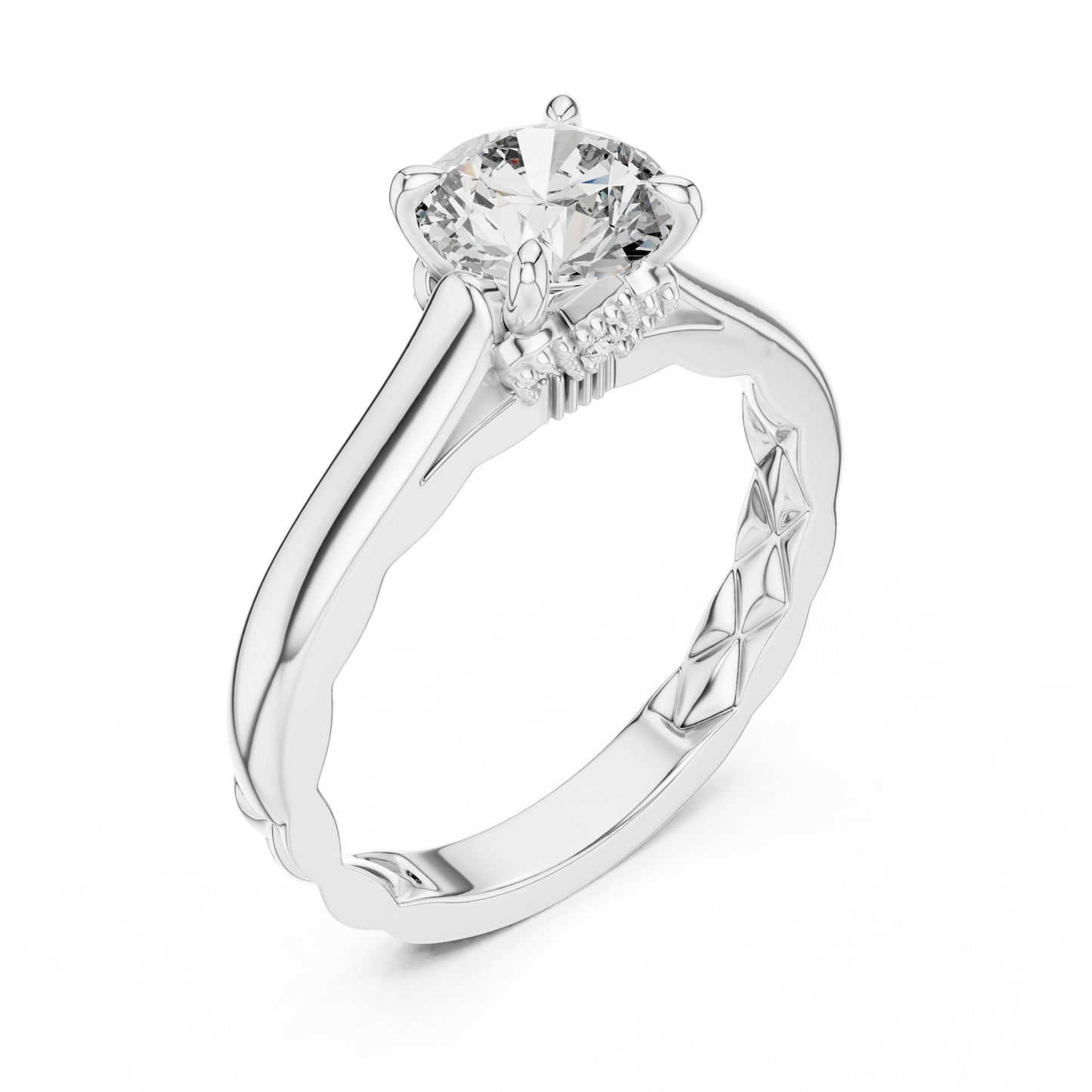 Anillo Solitario 1.02ctw Redondo con Acentos Pavé Trenzados en Córdoba, España | Diamante Creado en Laboratorio en Oro 10K/18K, Plata y Platino (Tallas 8-20 Disponibles)