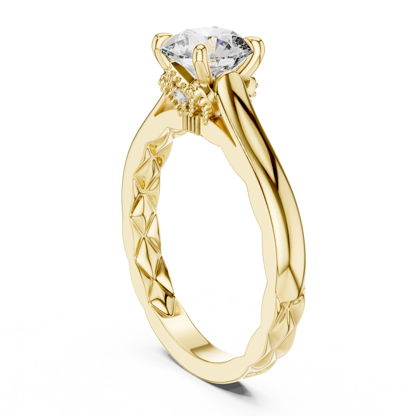 Anillo Solitario 1.02ctw Redondo con Acentos Pavé Trenzados en Córdoba, España | Diamante Creado en Laboratorio en Oro 10K/18K, Plata y Platino (Tallas 8-20 Disponibles)