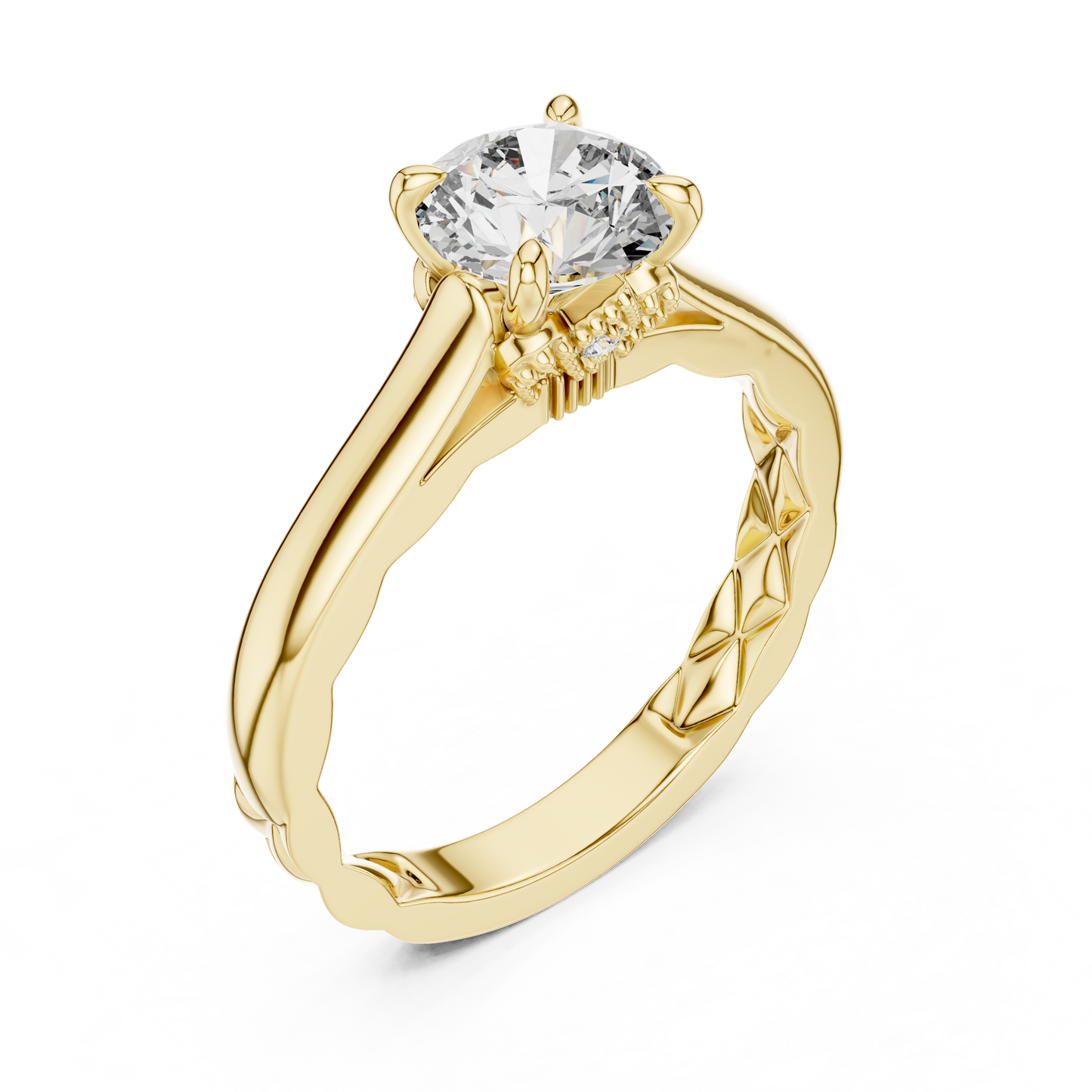 Anillo Solitario 1.02ctw Redondo con Acentos Pavé Trenzados en Córdoba, España | Diamante Creado en Laboratorio en Oro 10K/18K, Plata y Platino (Tallas 8-20 Disponibles)