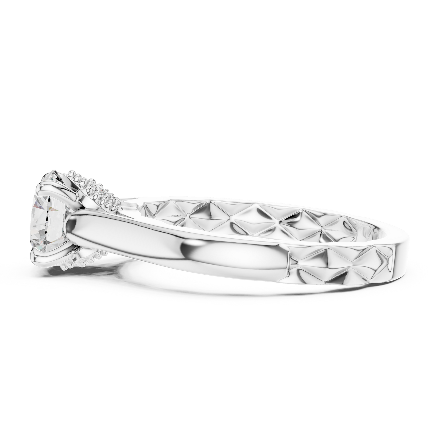 Anillo Solitario 1.02ctw Redondo con Acentos Pavé Trenzados en Córdoba, España | Diamante Creado en Laboratorio en Oro 10K/18K, Plata y Platino (Tallas 8-20 Disponibles)