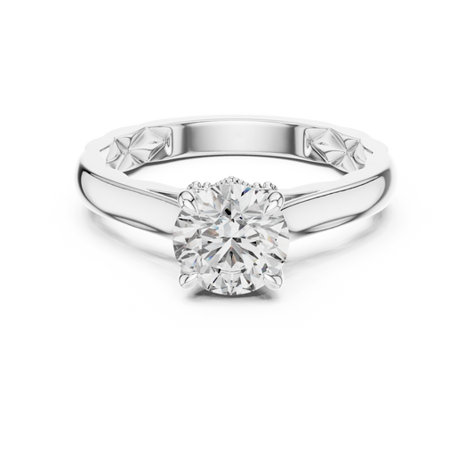 Anillo Solitario 1.02ctw Redondo con Acentos Pavé Trenzados en Córdoba, España | Diamante Creado en Laboratorio en Oro 10K/18K, Plata y Platino (Tallas 8-20 Disponibles)