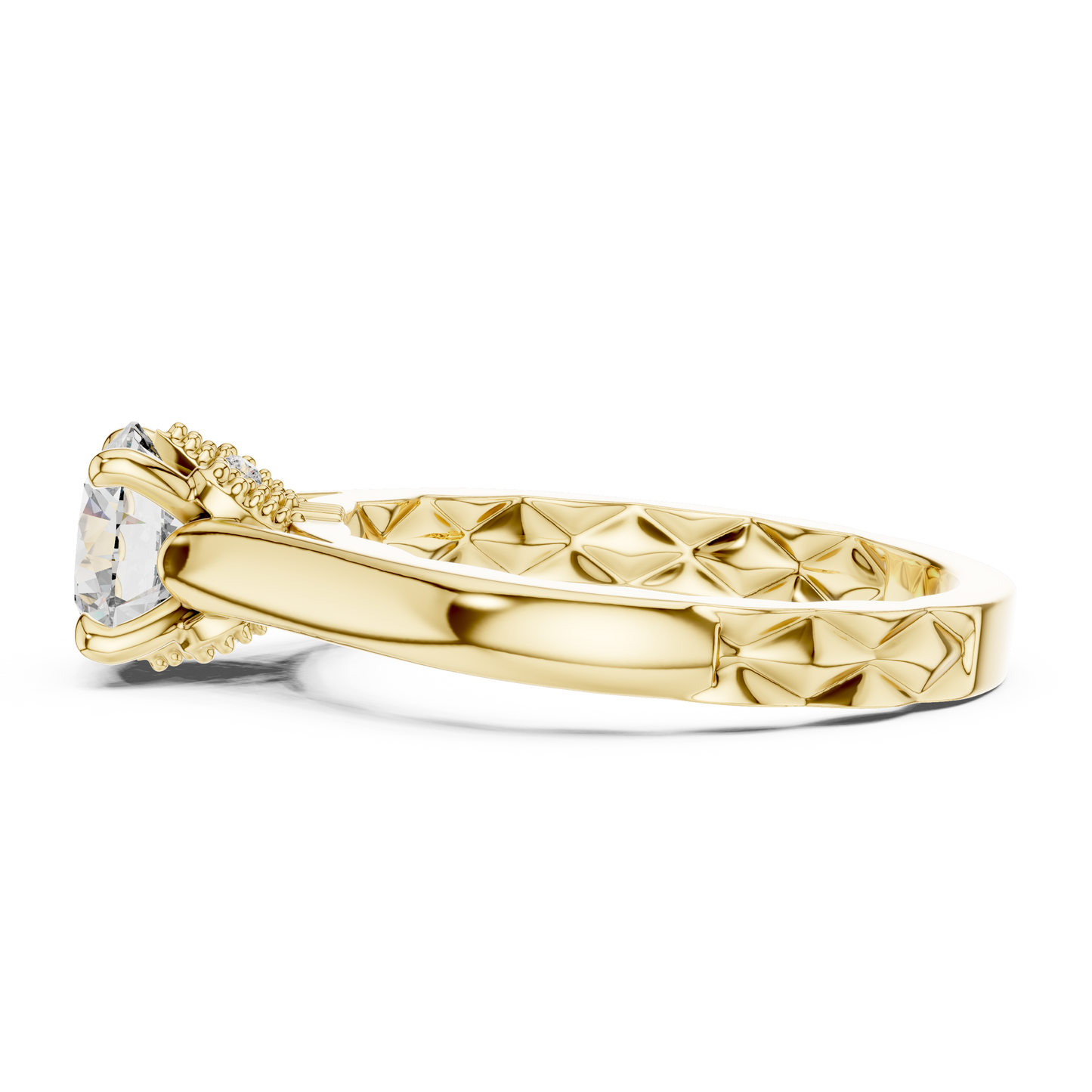 Anillo Solitario 1.02ctw Redondo con Acentos Pavé Trenzados en Córdoba, España | Diamante Creado en Laboratorio en Oro 10K/18K, Plata y Platino (Tallas 8-20 Disponibles)