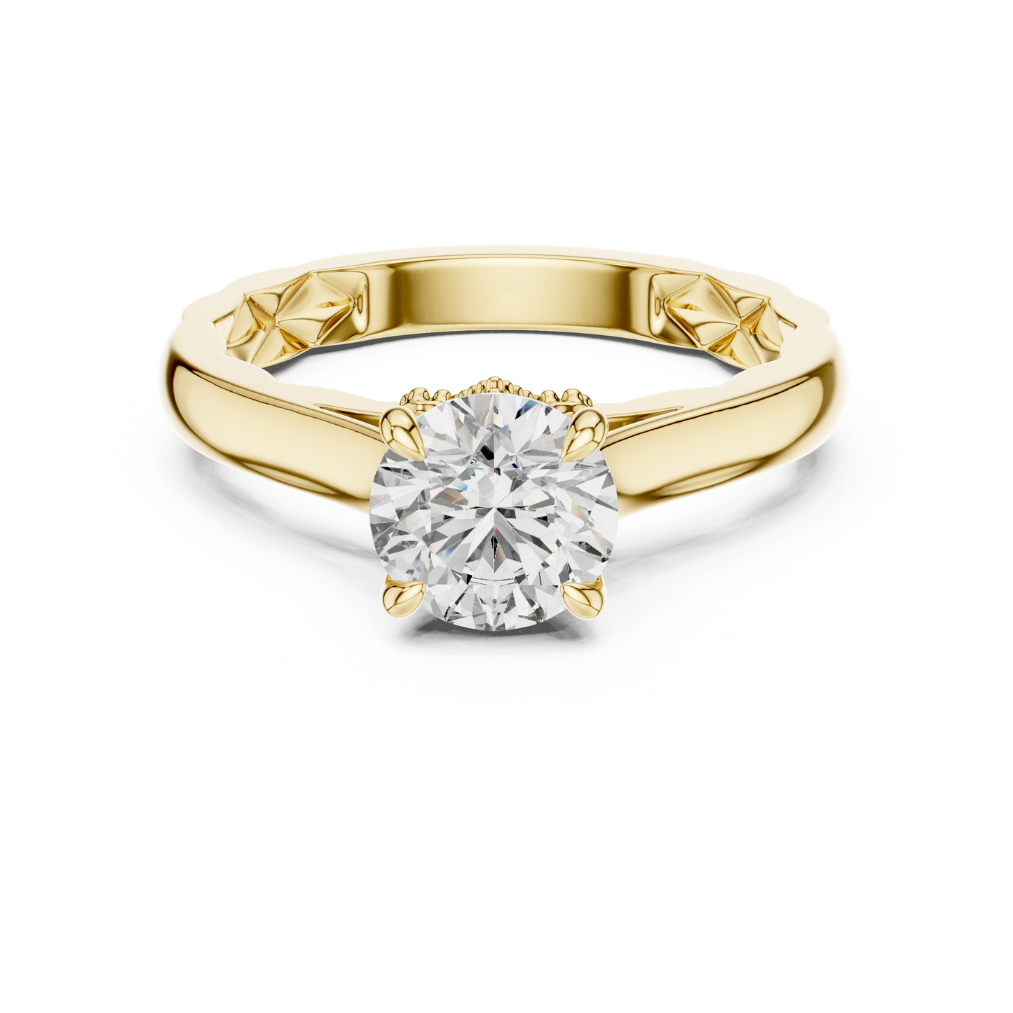 Anillo Solitario 1.02ctw Redondo con Acentos Pavé Trenzados en Córdoba, España | Diamante Creado en Laboratorio en Oro 10K/18K, Plata y Platino (Tallas 8-20 Disponibles)