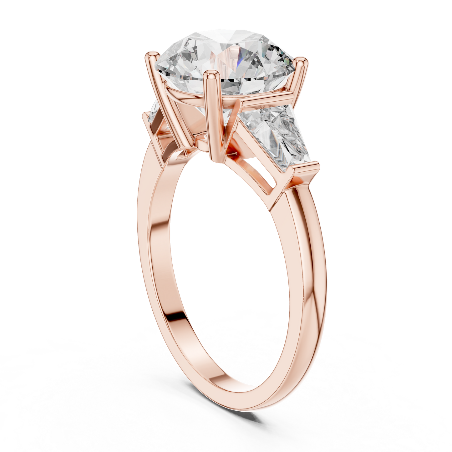Anillo Solitario 4.17ctw Redondo con Acentos Baguette Cónicos | Diamante Creado en Laboratorio en Oro 10K/18K, Plata y Platino (Tallas 8-20 Disponibles)