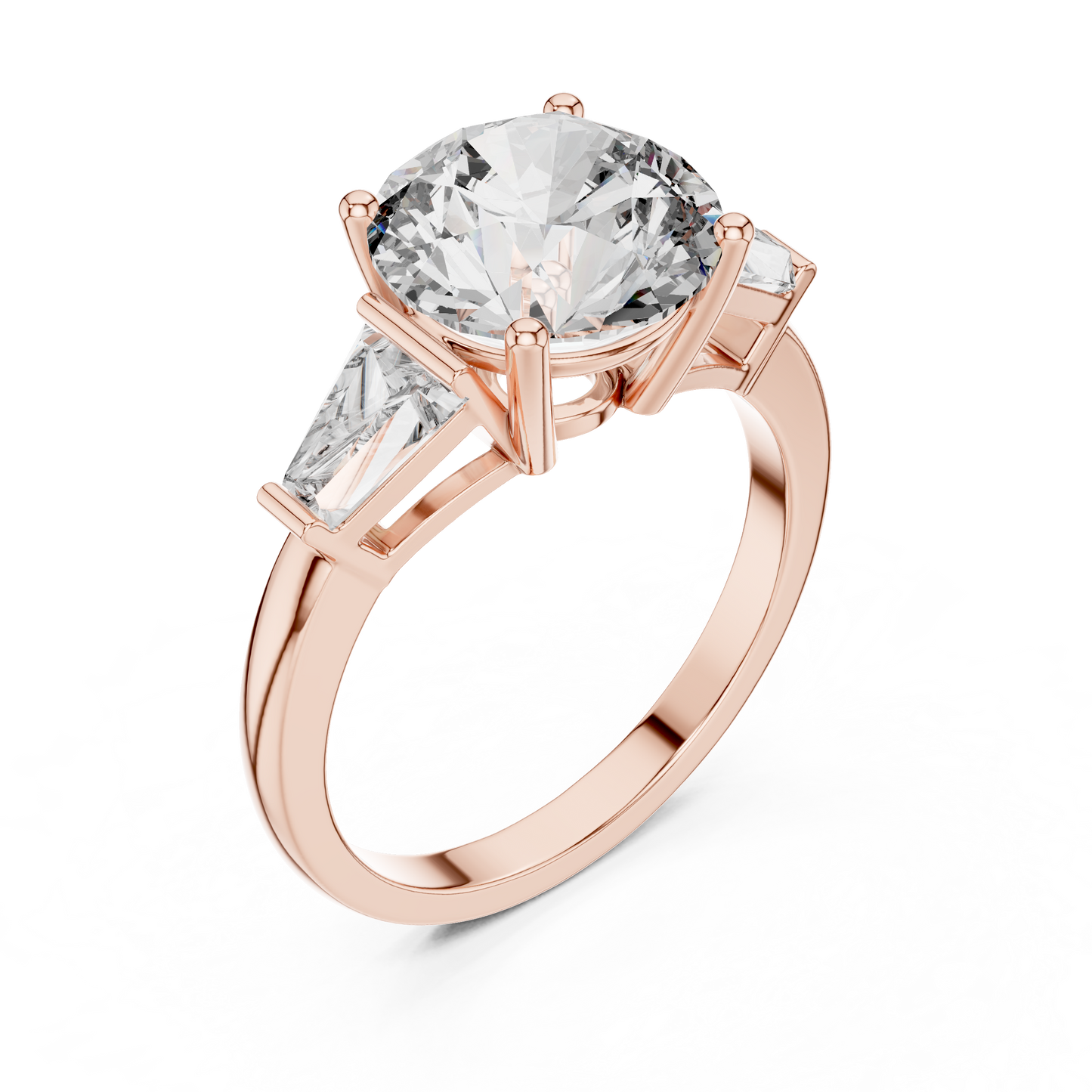 Anillo Solitario 4.17ctw Redondo con Acentos Baguette Cónicos | Diamante Creado en Laboratorio en Oro 10K/18K, Plata y Platino (Tallas 8-20 Disponibles)