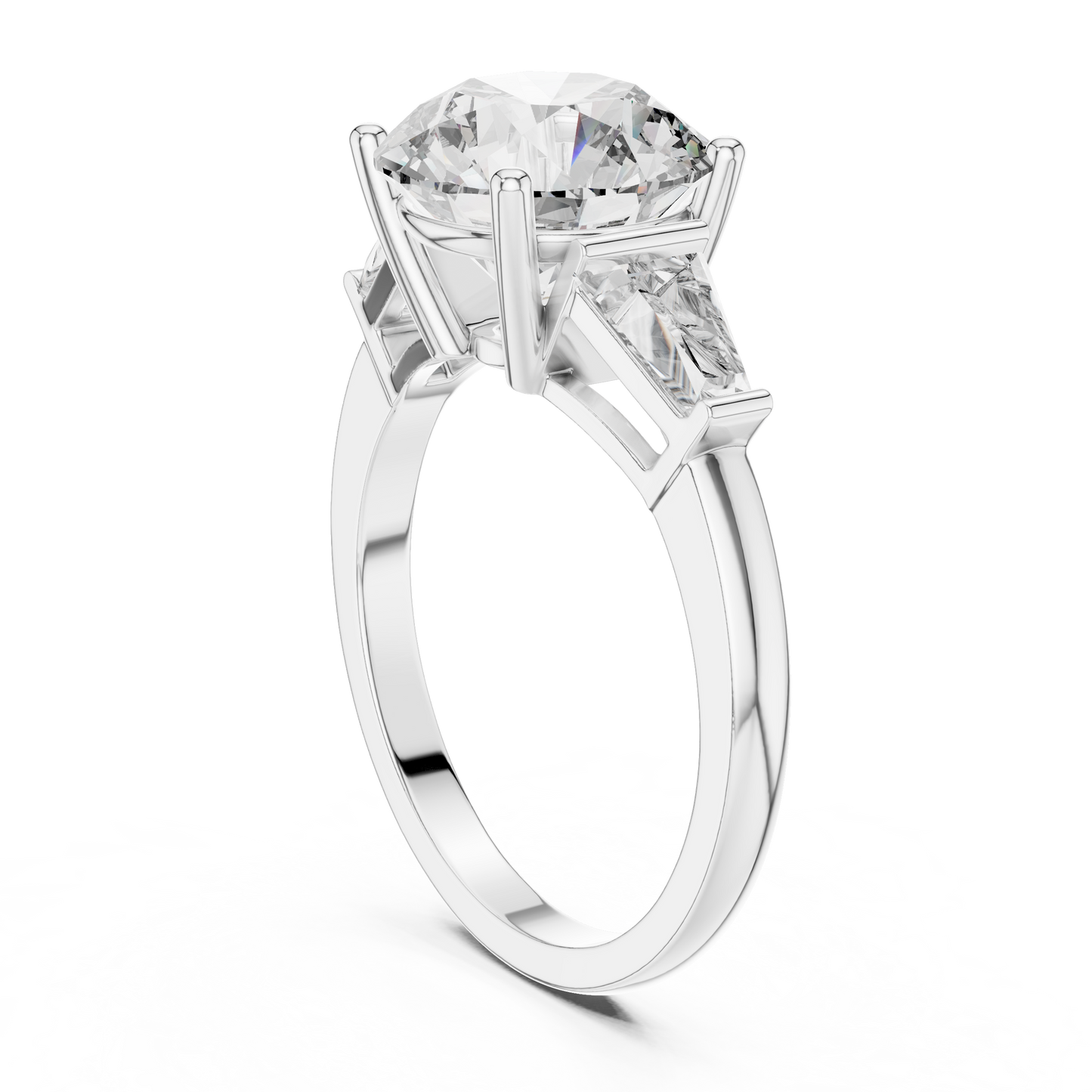 Anillo Solitario 4.17ctw Redondo con Acentos Baguette Cónicos | Diamante Creado en Laboratorio en Oro 10K/18K, Plata y Platino (Tallas 8-20 Disponibles)