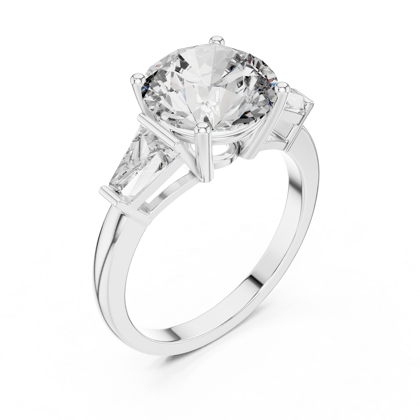 Anillo Solitario 4.17ctw Redondo con Acentos Baguette Cónicos | Diamante Creado en Laboratorio en Oro 10K/18K, Plata y Platino (Tallas 8-20 Disponibles)
