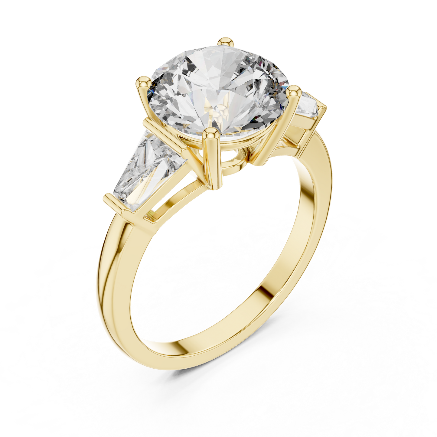 Anillo Solitario 4.17ctw Redondo con Acentos Baguette Cónicos | Diamante Creado en Laboratorio en Oro 10K/18K, Plata y Platino (Tallas 8-20 Disponibles)