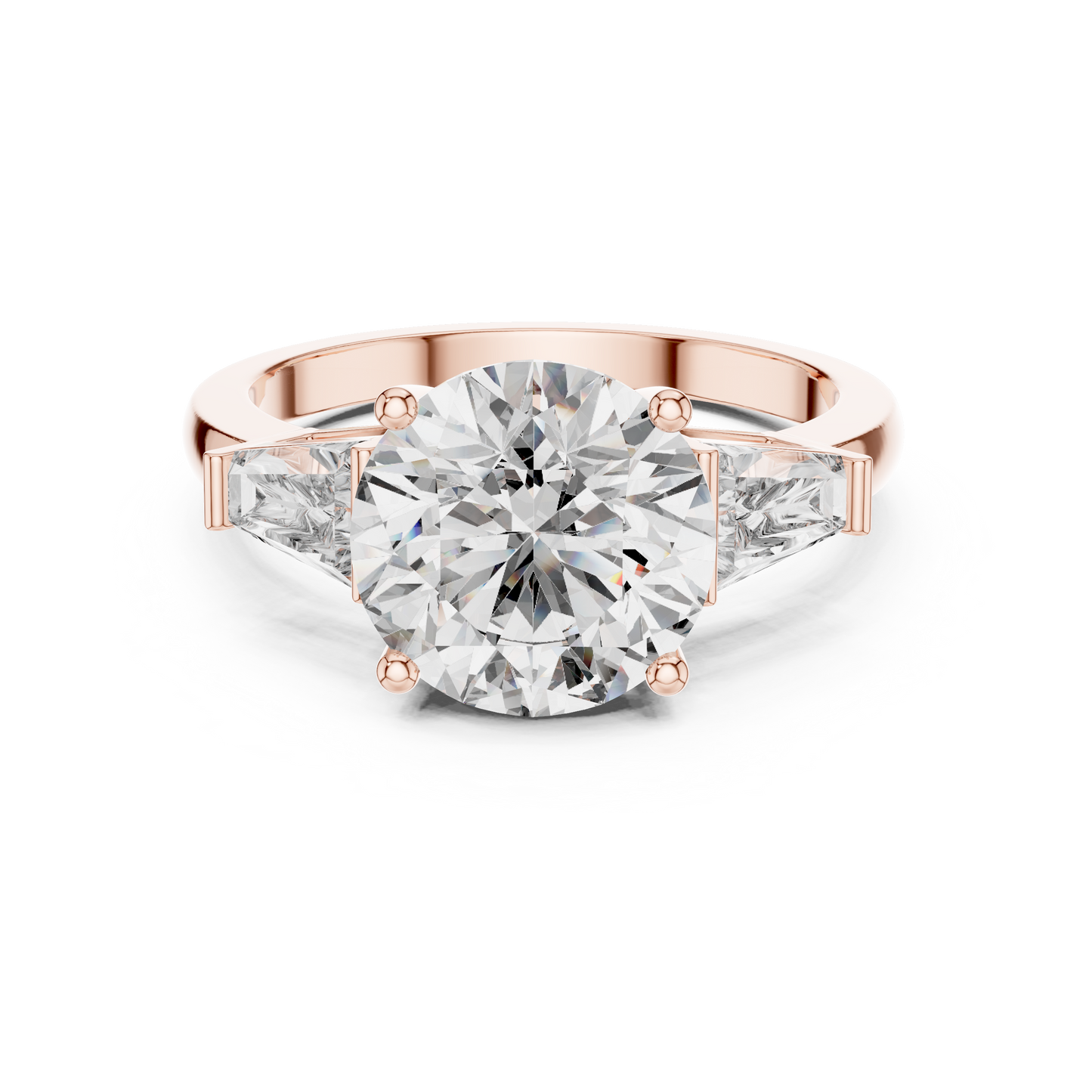 Anillo Solitario 4.17ctw Redondo con Acentos Baguette Cónicos | Diamante Creado en Laboratorio en Oro 10K/18K, Plata y Platino (Tallas 8-20 Disponibles)