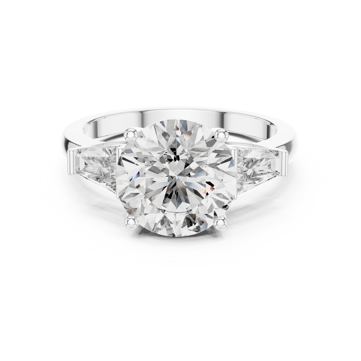 Anillo Solitario 4.17ctw Redondo con Acentos Baguette Cónicos | Diamante Creado en Laboratorio en Oro 10K/18K, Plata y Platino (Tallas 8-20 Disponibles)