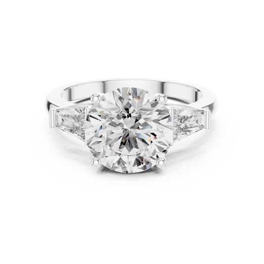 Anillo Solitario 4.17ctw Redondo con Acentos Baguette Cónicos | Diamante Creado en Laboratorio en Oro 10K/18K, Plata y Platino (Tallas 8-20 Disponibles)