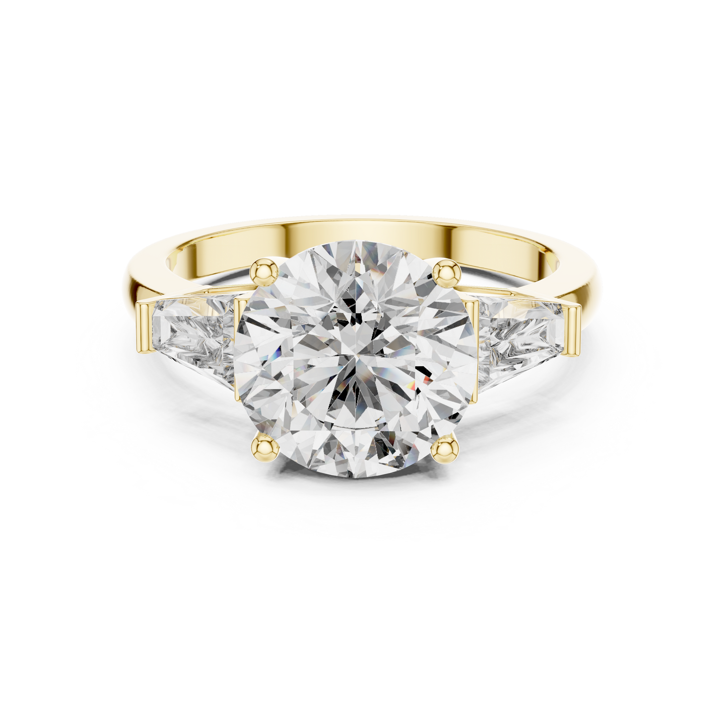 Anillo Solitario 4.17ctw Redondo con Acentos Baguette Cónicos | Diamante Creado en Laboratorio en Oro 10K/18K, Plata y Platino (Tallas 8-20 Disponibles)
