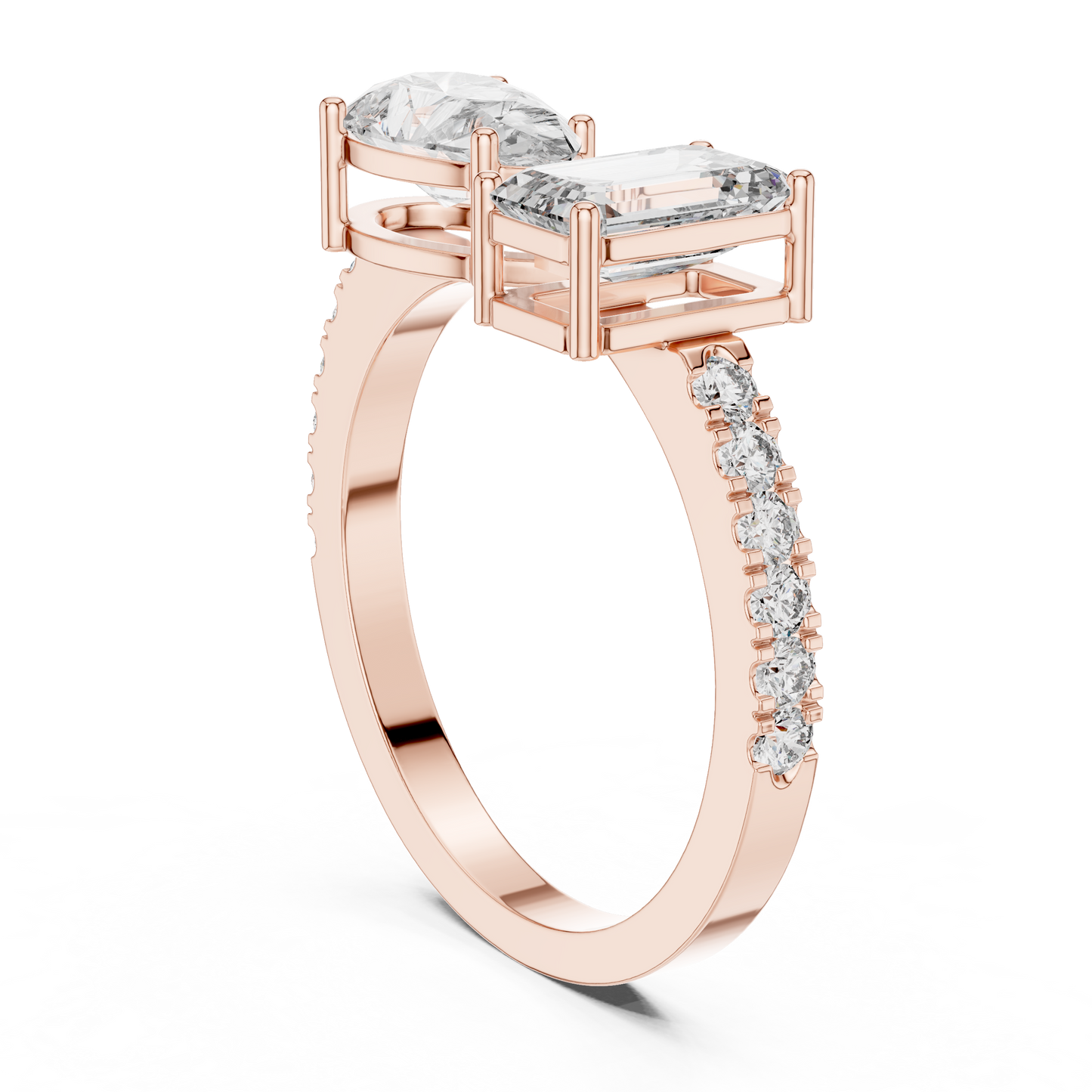 Anillo Toi et Moi 2.10ctw Corte Esmeralda y Pera en Córdoba, España | Diamantes Creados en Laboratorio Color D Claridad VS | Oro 10K/18K, Plata y Platino (Tallas 8-20 Disponibles)