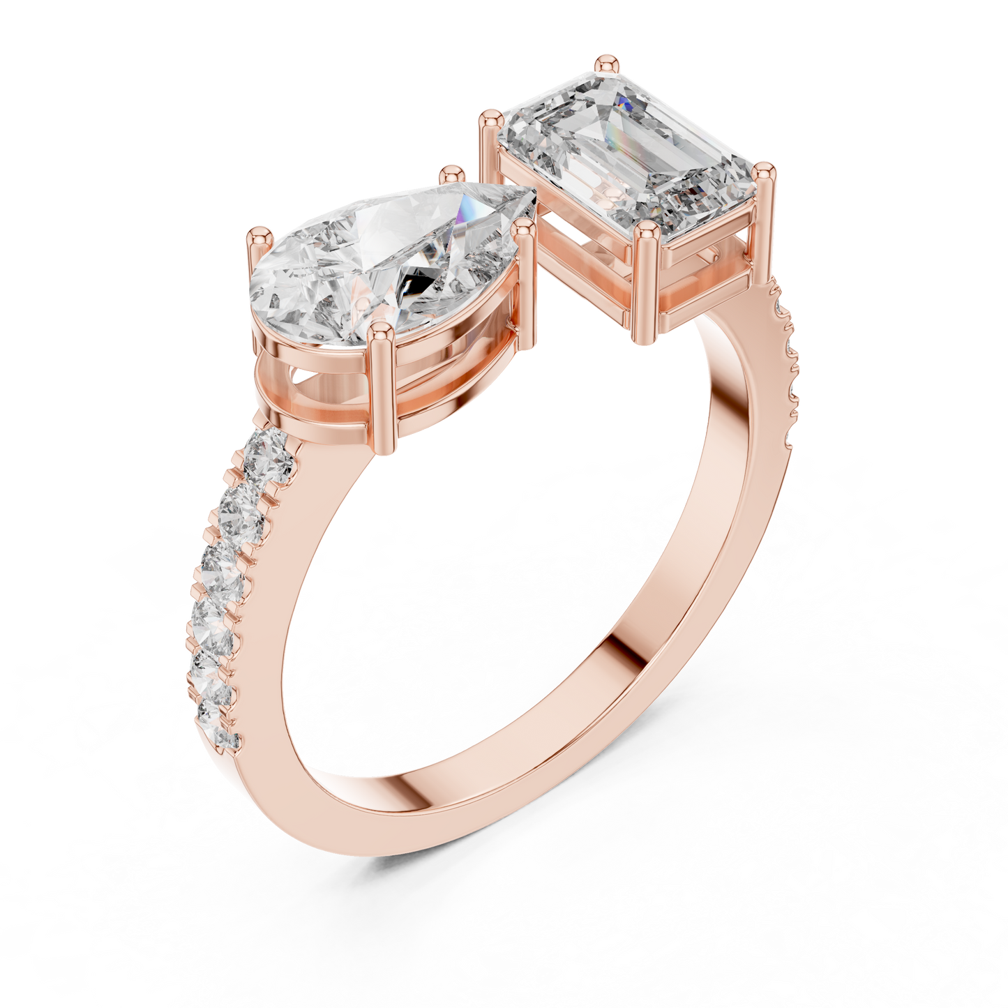 Anillo Toi et Moi 2.10ctw Corte Esmeralda y Pera en Córdoba, España | Diamantes Creados en Laboratorio Color D Claridad VS | Oro 10K/18K, Plata y Platino (Tallas 8-20 Disponibles)