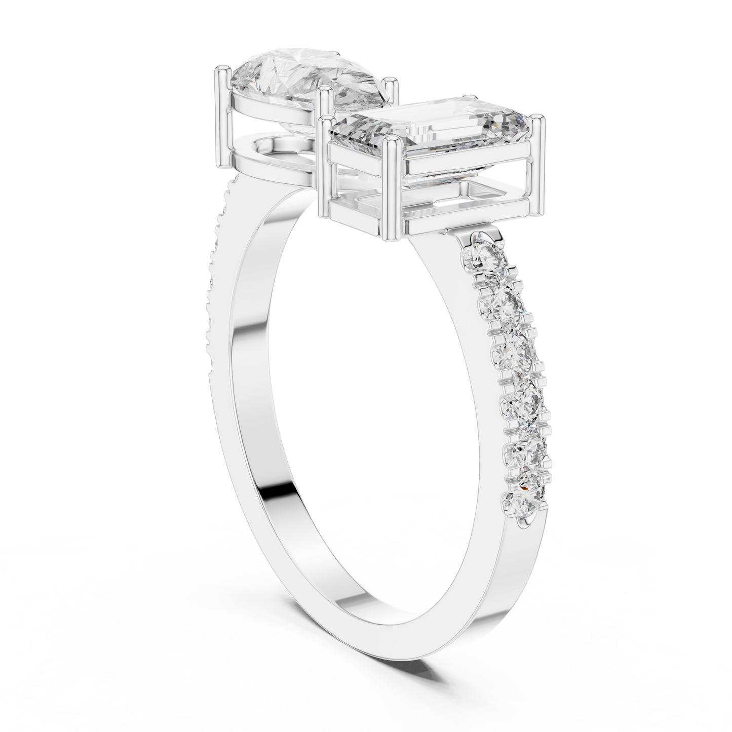 Anillo Toi et Moi 2.10ctw Corte Esmeralda y Pera en Córdoba, España | Diamantes Creados en Laboratorio Color D Claridad VS | Oro 10K/18K, Plata y Platino (Tallas 8-20 Disponibles)