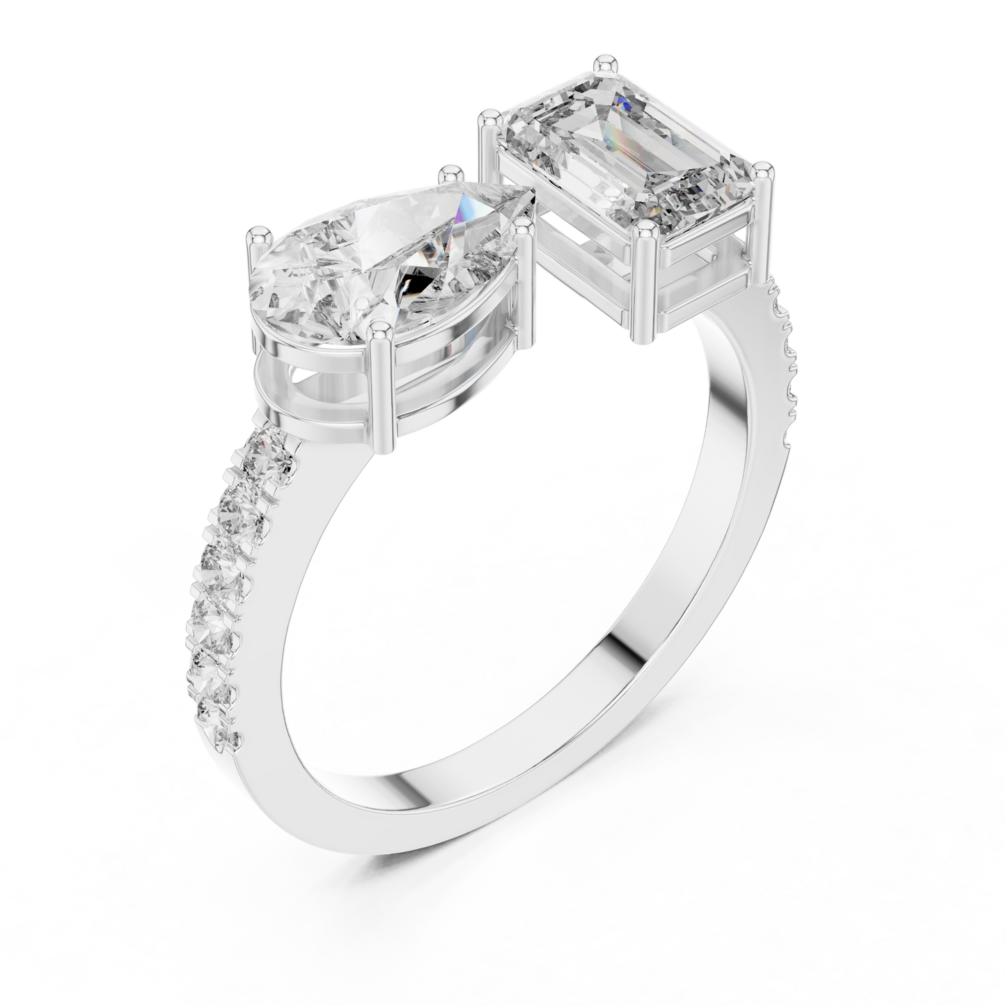 Anillo Toi et Moi 2.10ctw Corte Esmeralda y Pera en Córdoba, España | Diamantes Creados en Laboratorio Color D Claridad VS | Oro 10K/18K, Plata y Platino (Tallas 8-20 Disponibles)
