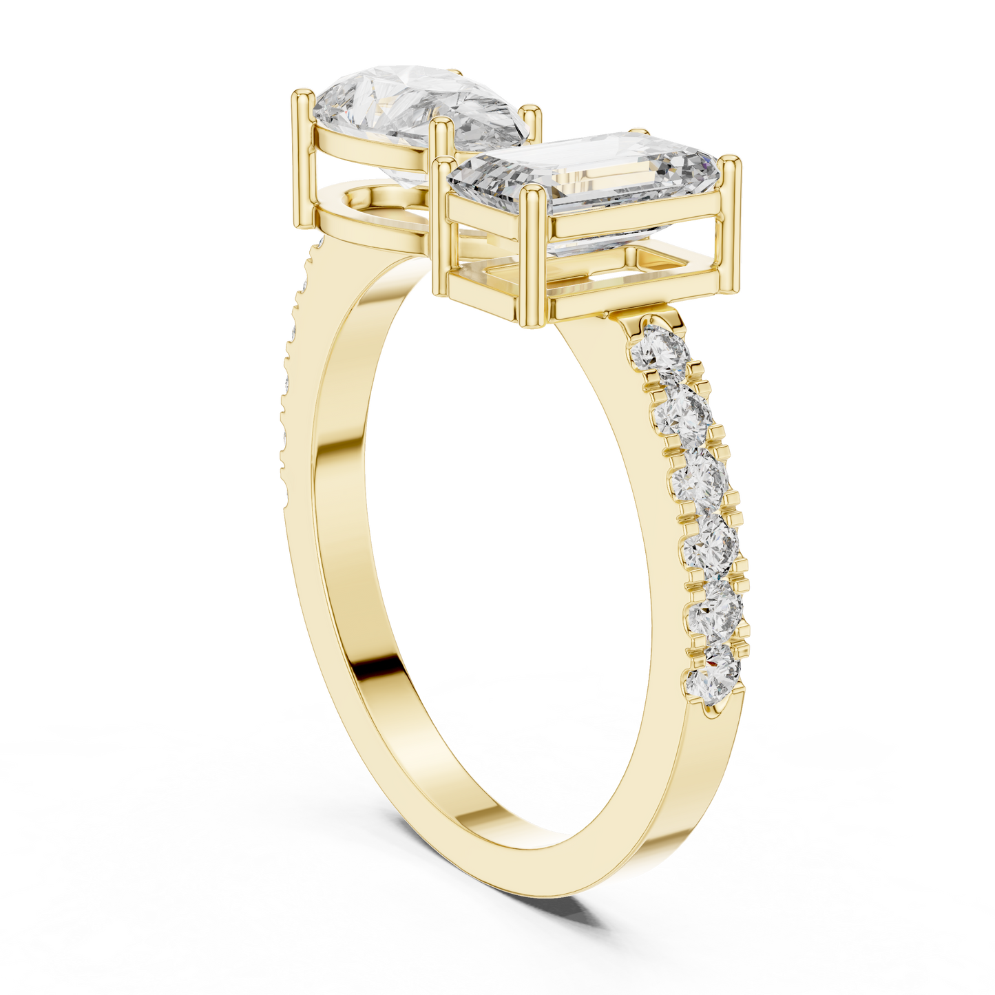 Anillo Toi et Moi 2.10ctw Corte Esmeralda y Pera en Córdoba, España | Diamantes Creados en Laboratorio Color D Claridad VS | Oro 10K/18K, Plata y Platino (Tallas 8-20 Disponibles)