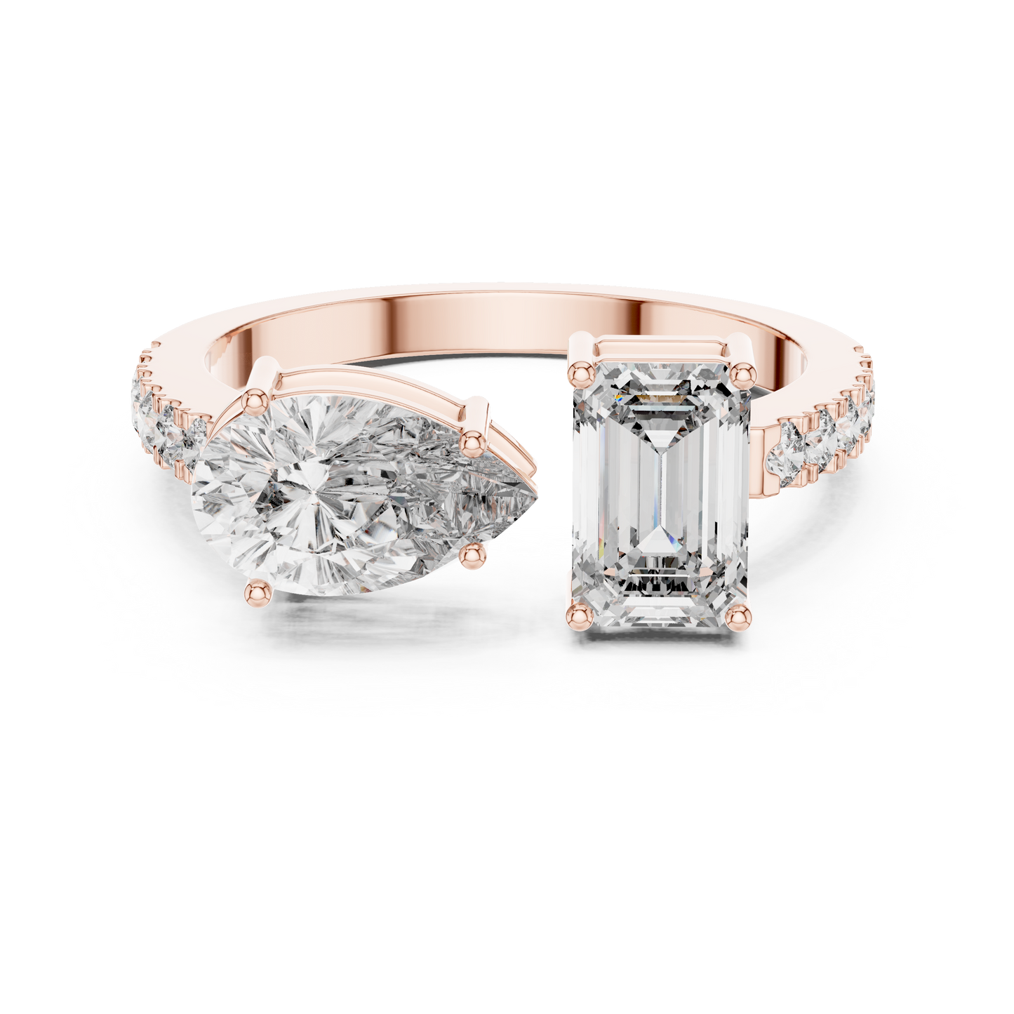 Anillo Toi et Moi 2.10ctw Corte Esmeralda y Pera en Córdoba, España | Diamantes Creados en Laboratorio Color D Claridad VS | Oro 10K/18K, Plata y Platino (Tallas 8-20 Disponibles)