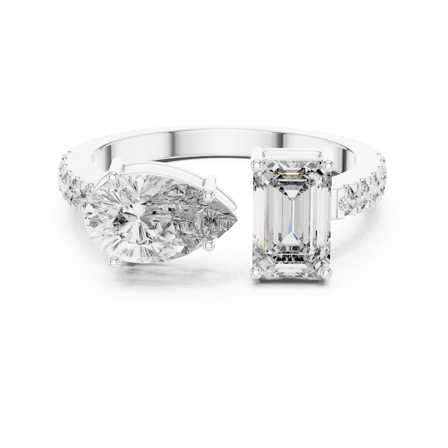 Anillo Toi et Moi 2.10ctw Corte Esmeralda y Pera en Córdoba, España | Diamantes Creados en Laboratorio Color D Claridad VS | Oro 10K/18K, Plata y Platino (Tallas 8-20 Disponibles)