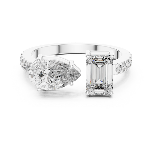 Anillo Toi et Moi 2.10ctw Corte Esmeralda y Pera en Córdoba, España | Diamantes Creados en Laboratorio Color D Claridad VS | Oro 10K/18K, Plata y Platino (Tallas 8-20 Disponibles)