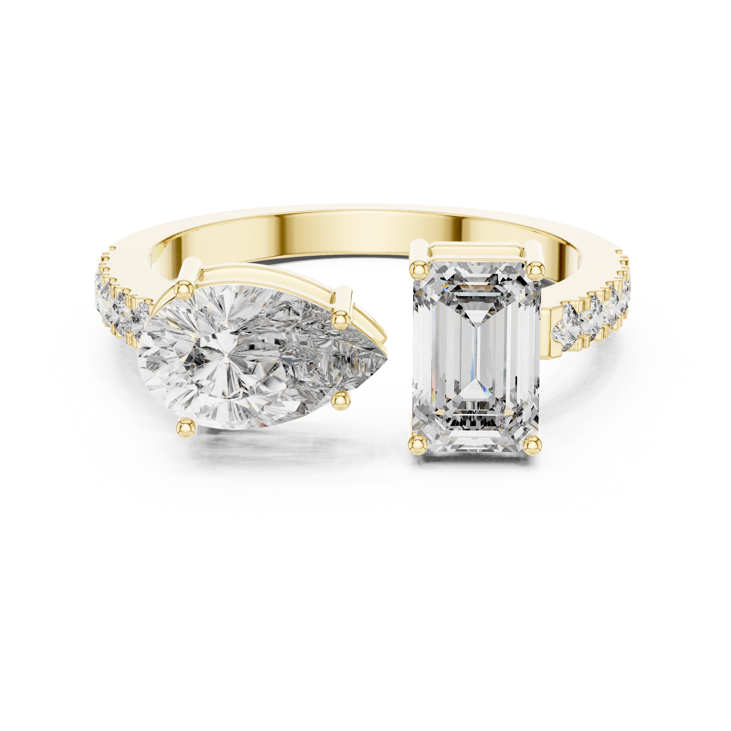 Anillo Toi et Moi 2.10ctw Corte Esmeralda y Pera en Córdoba, España | Diamantes Creados en Laboratorio Color D Claridad VS | Oro 10K/18K, Plata y Platino (Tallas 8-20 Disponibles)
