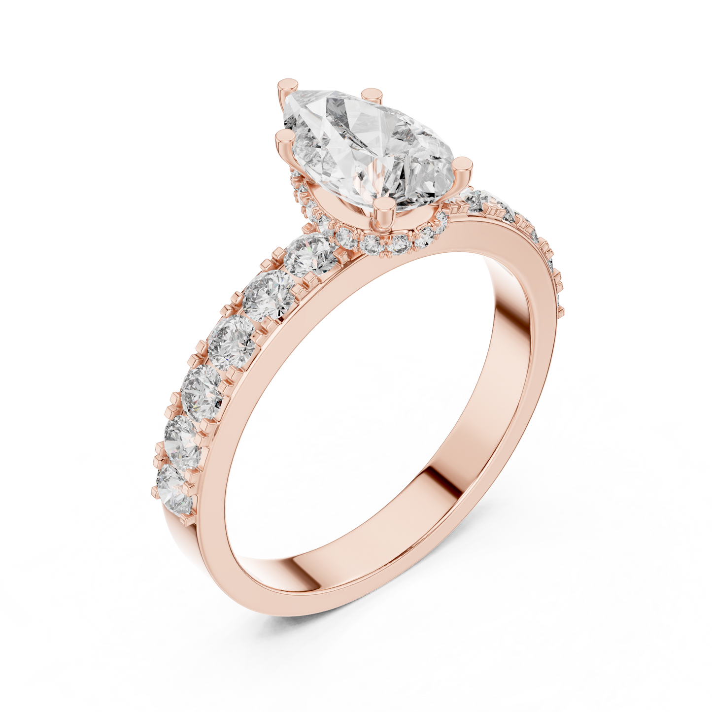 Anillo Solitario 1.72ctw Corte Pera con Acentos Pavé U-Cut | Diamante Creado en Laboratorio en Oro 10K/18K, Plata y Platino (Tallas 8-20 Disponibles)