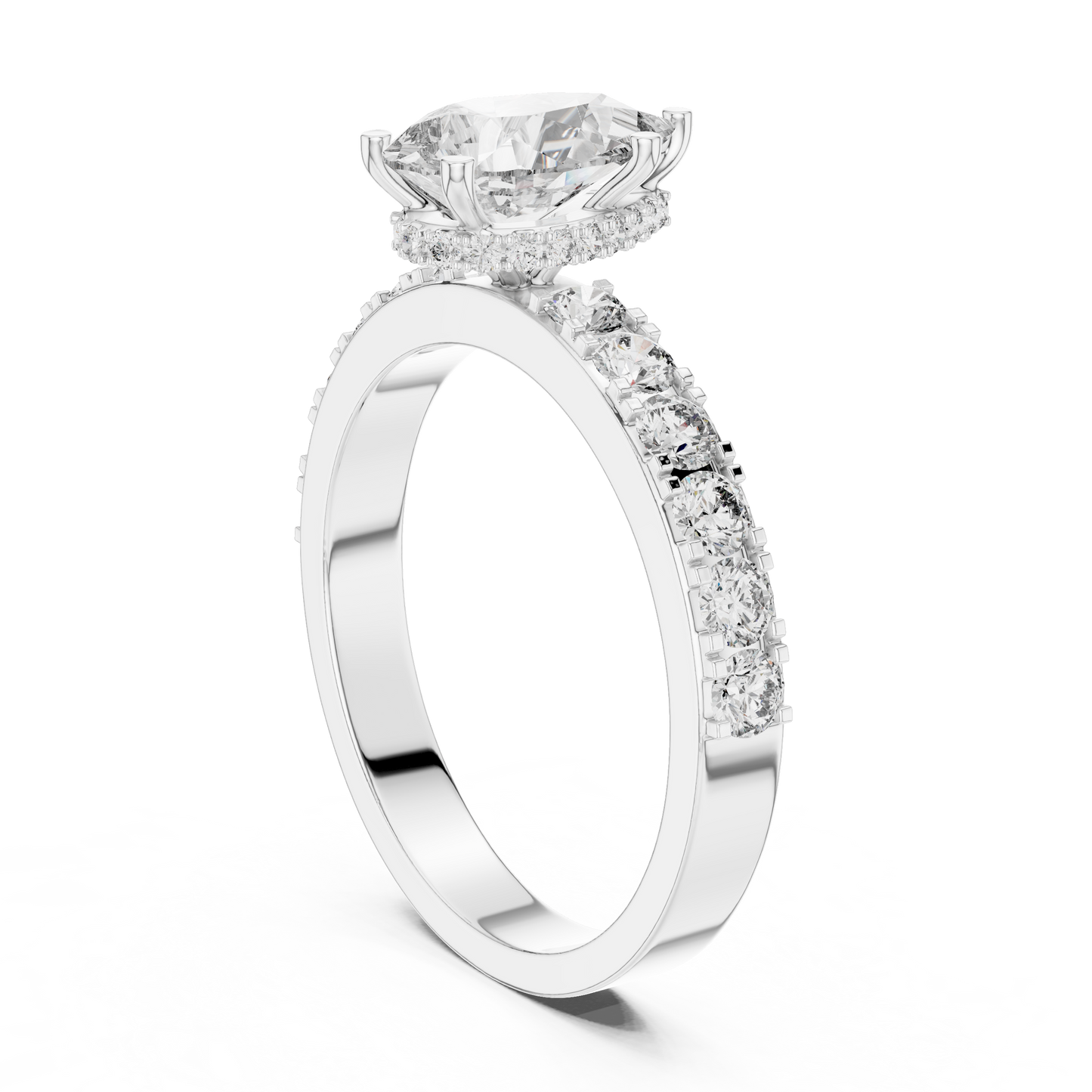 Anillo Solitario 1.72ctw Corte Pera con Acentos Pavé U-Cut | Diamante Creado en Laboratorio en Oro 10K/18K, Plata y Platino (Tallas 8-20 Disponibles)