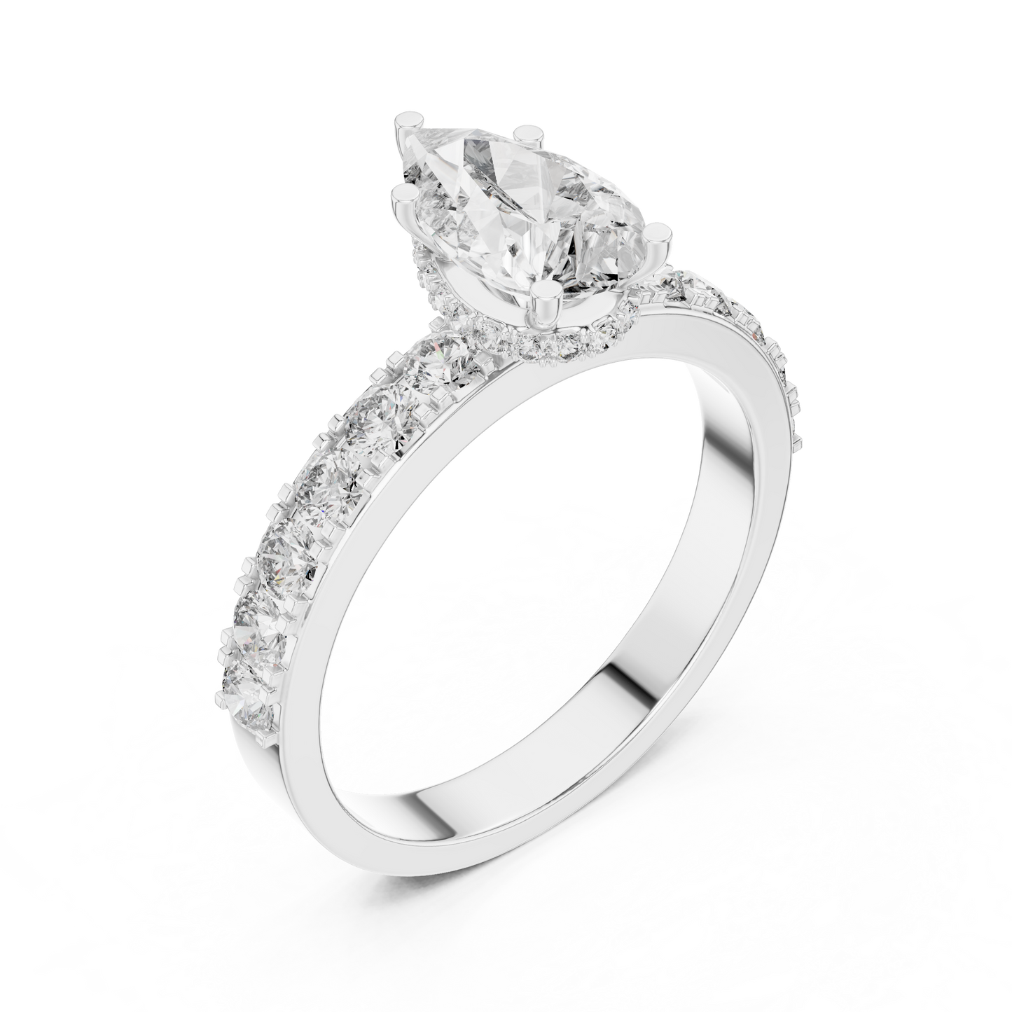 Anillo Solitario 1.72ctw Corte Pera con Acentos Pavé U-Cut | Diamante Creado en Laboratorio en Oro 10K/18K, Plata y Platino (Tallas 8-20 Disponibles)