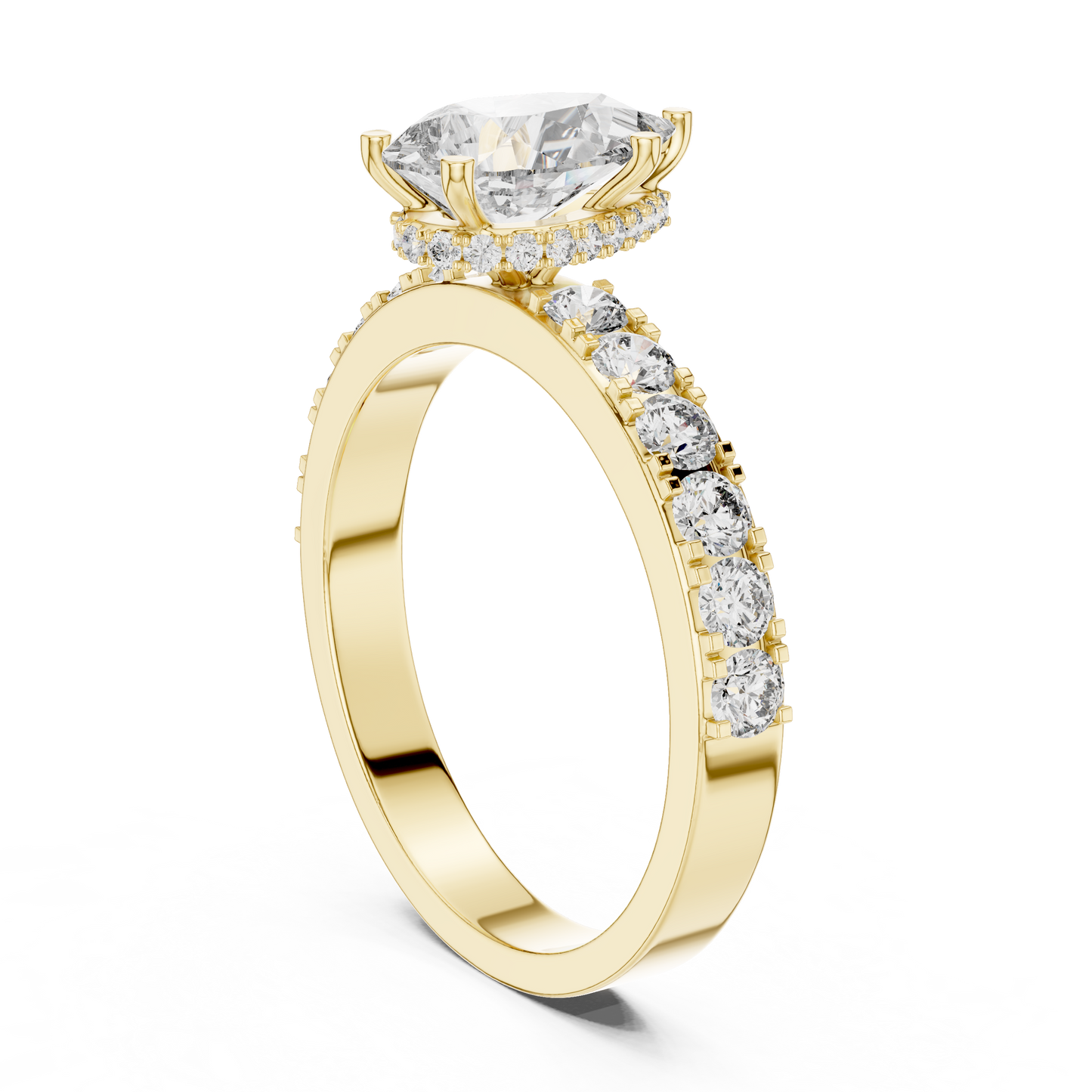 Anillo Solitario 1.72ctw Corte Pera con Acentos Pavé U-Cut | Diamante Creado en Laboratorio en Oro 10K/18K, Plata y Platino (Tallas 8-20 Disponibles)