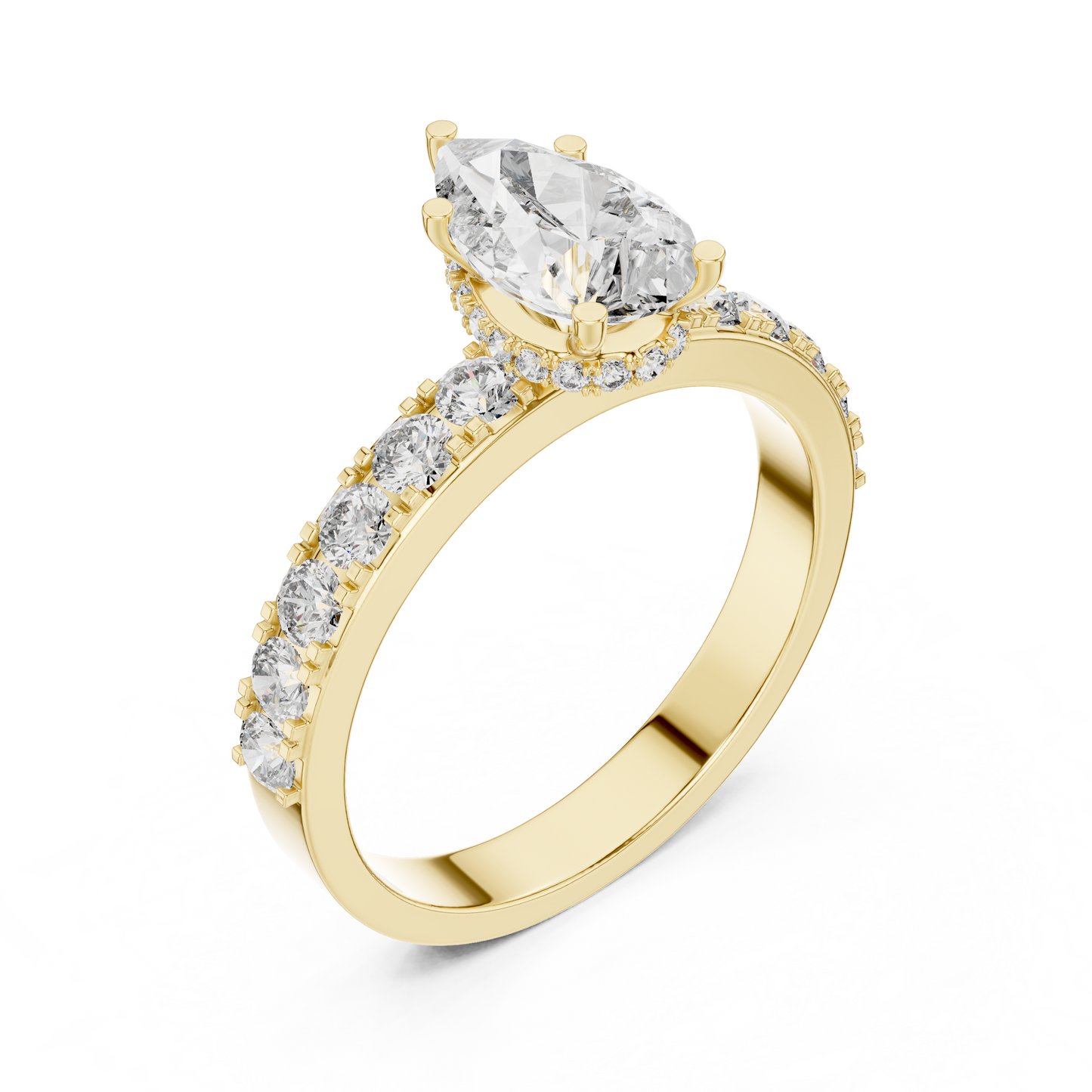 Anillo Solitario 1.72ctw Corte Pera con Acentos Pavé U-Cut | Diamante Creado en Laboratorio en Oro 10K/18K, Plata y Platino (Tallas 8-20 Disponibles)