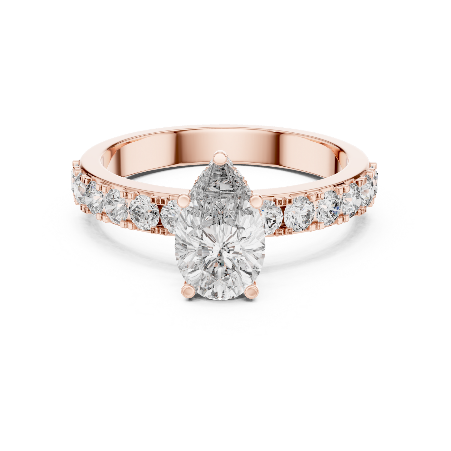 Anillo Solitario 1.72ctw Corte Pera con Acentos Pavé U-Cut | Diamante Creado en Laboratorio en Oro 10K/18K, Plata y Platino (Tallas 8-20 Disponibles)