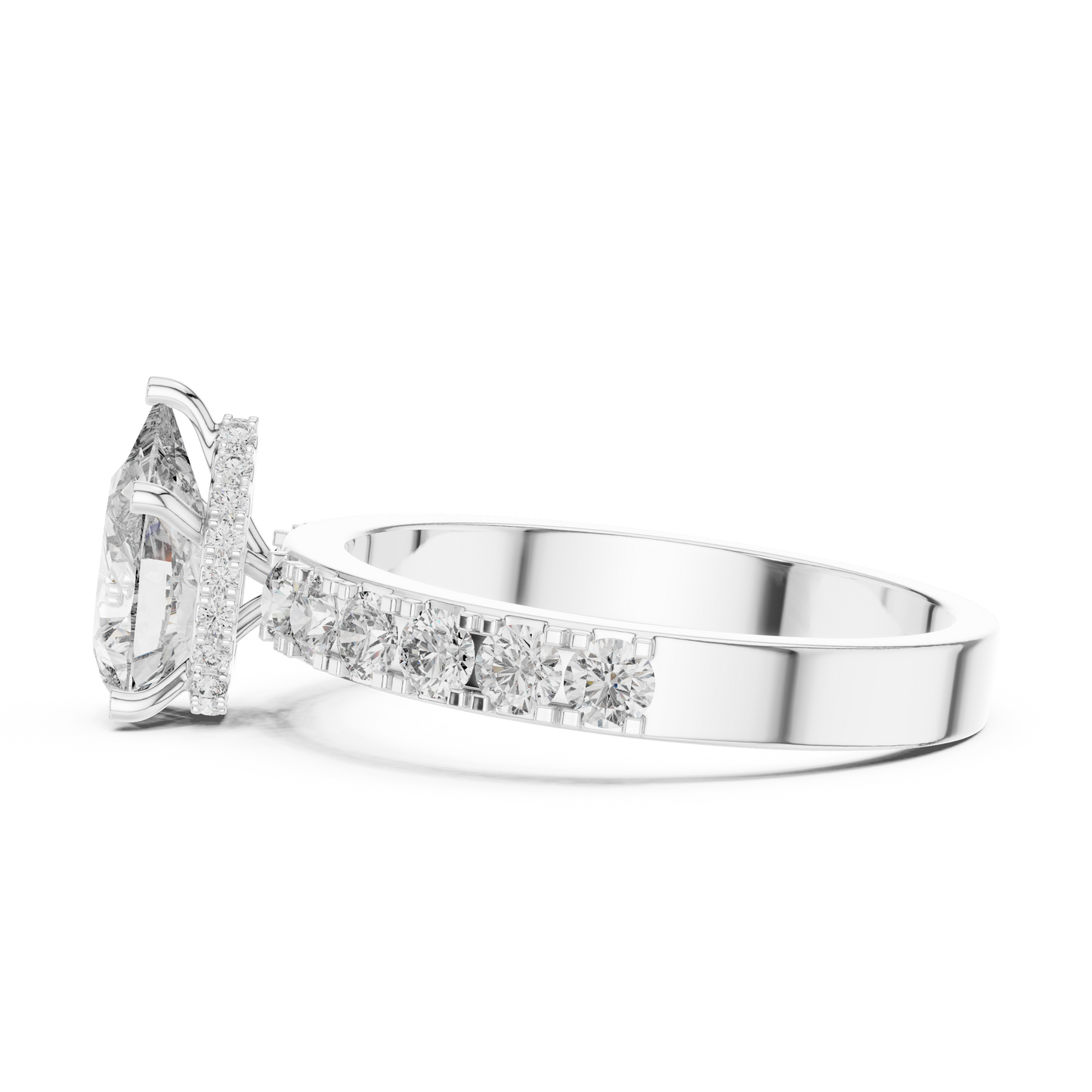 Anillo Solitario 1.72ctw Corte Pera con Acentos Pavé U-Cut | Diamante Creado en Laboratorio en Oro 10K/18K, Plata y Platino (Tallas 8-20 Disponibles)