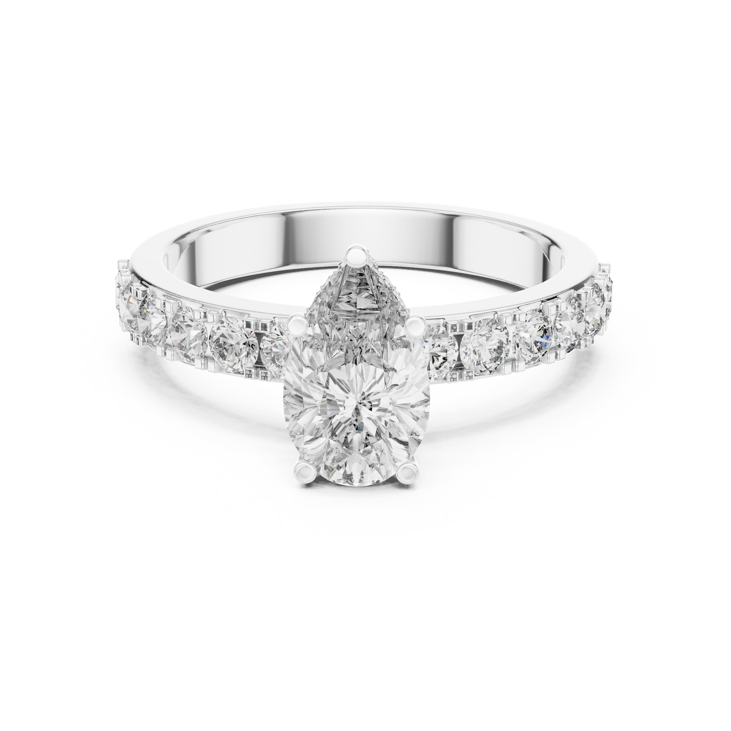 Anillo Solitario 1.72ctw Corte Pera con Acentos Pavé U-Cut | Diamante Creado en Laboratorio en Oro 10K/18K, Plata y Platino (Tallas 8-20 Disponibles)