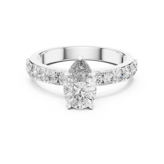 Anillo Solitario 1.72ctw Corte Pera con Acentos Pavé U-Cut | Diamante Creado en Laboratorio en Oro 10K/18K, Plata y Platino (Tallas 8-20 Disponibles)