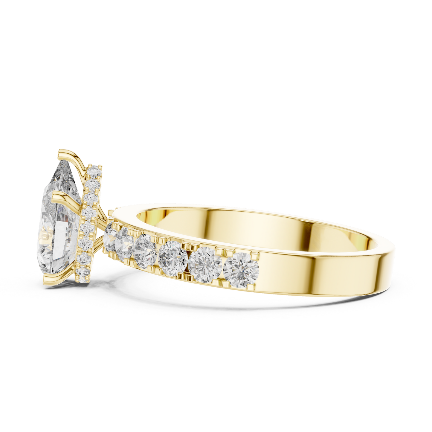 Anillo Solitario 1.72ctw Corte Pera con Acentos Pavé U-Cut | Diamante Creado en Laboratorio en Oro 10K/18K, Plata y Platino (Tallas 8-20 Disponibles)