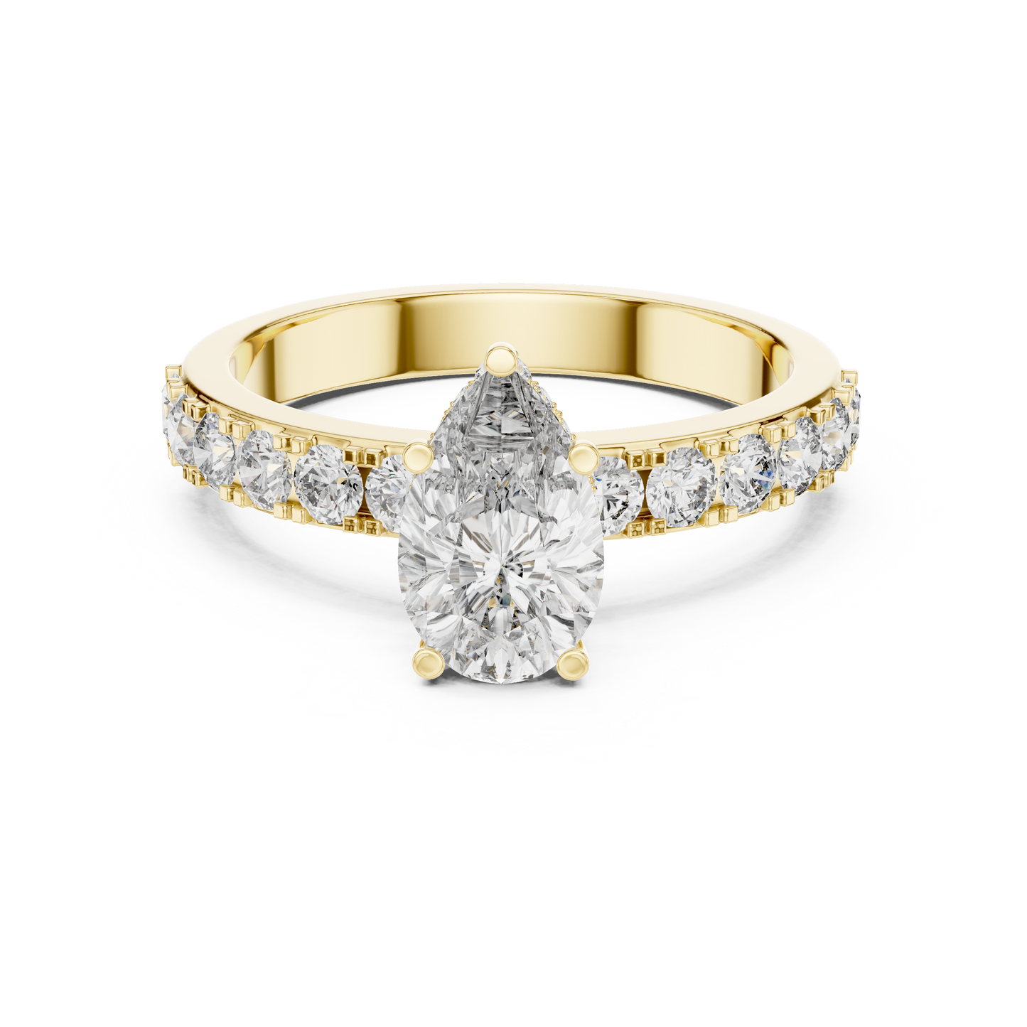 Anillo Solitario 1.72ctw Corte Pera con Acentos Pavé U-Cut | Diamante Creado en Laboratorio en Oro 10K/18K, Plata y Platino (Tallas 8-20 Disponibles)