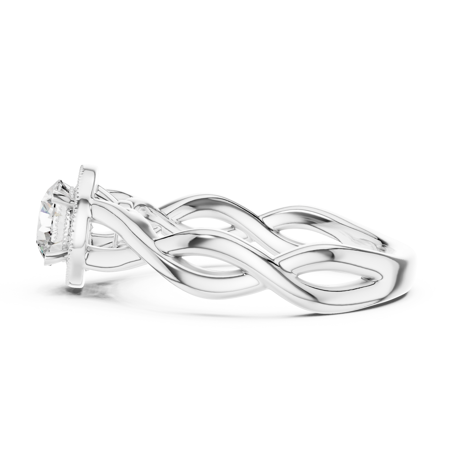 Anillo Solitario Halo Redondo 0.79ctw con Banda Infinita Torcida en Córdoba, España | Diamante Creado en Laboratorio | Oro 10K/18K, Plata y Platino (Tallas Disponibles 8-20)