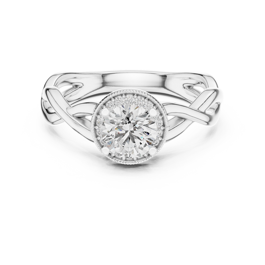 Anillo Solitario Halo Redondo 0.79ctw con Banda Infinita Torcida en Córdoba, España | Diamante Creado en Laboratorio | Oro 10K/18K, Plata y Platino (Tallas Disponibles 8-20)