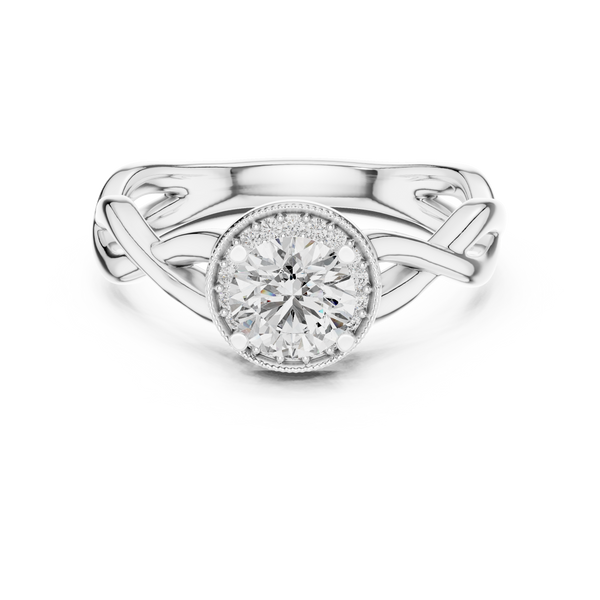 Anillo Solitario Halo Redondo 0.79ctw con Banda Infinita Torcida | Diamante Creado en Laboratorio | Oro 10K/18K, Plata y Platino (Tallas Disponibles 8-20)