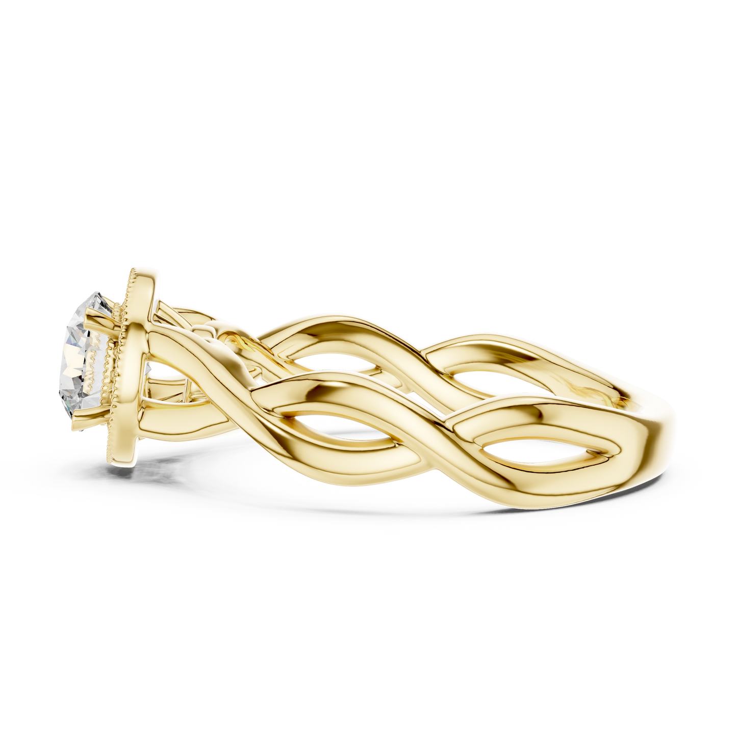 Anillo Solitario Halo Redondo 0.79ctw con Banda Infinita Torcida en Córdoba, España | Diamante Creado en Laboratorio | Oro 10K/18K, Plata y Platino (Tallas Disponibles 8-20)