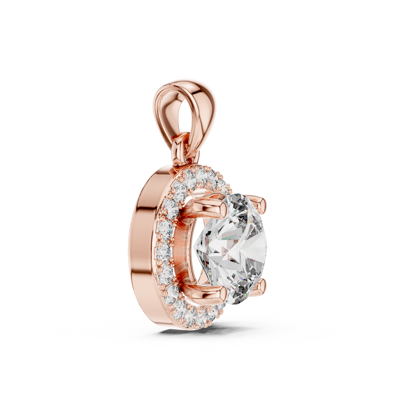 Colgante Solitario Halo Redondo 1.20ct en Córdoba, España | Diamante Creado en Laboratorio, Color D, Claridad VS | Oro 10K/18K, Plata y Platino (Disponible en Longitudes de 40 cm, 45 cm y 50 cm)