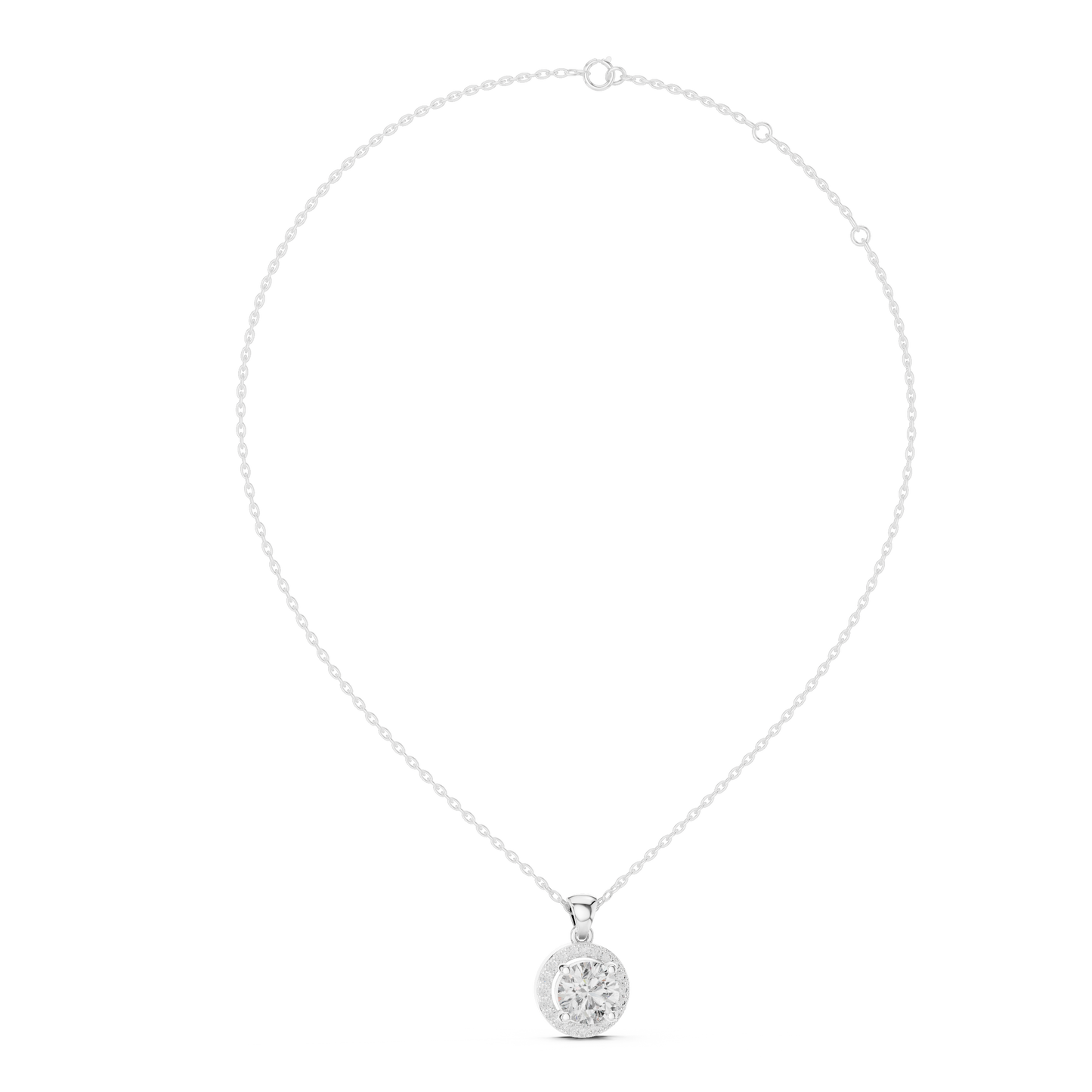 Colgante Solitario Halo Redondo 1.20ct en Córdoba, España | Diamante Creado en Laboratorio, Color D, Claridad VS | Oro 10K/18K, Plata y Platino (Disponible en Longitudes de 40 cm, 45 cm y 50 cm)