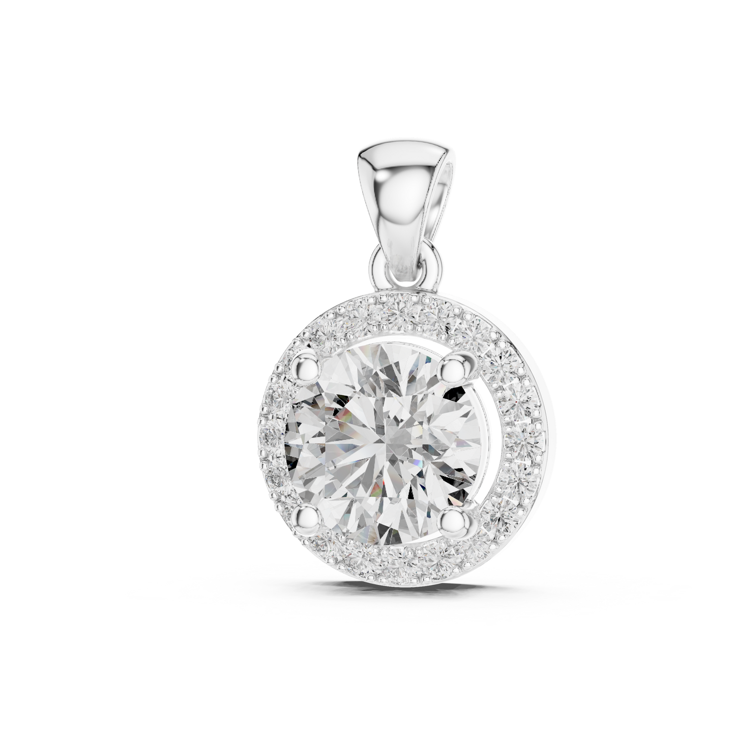 Colgante Solitario Halo Redondo 1.20ct en Córdoba, España | Diamante Creado en Laboratorio, Color D, Claridad VS | Oro 10K/18K, Plata y Platino (Disponible en Longitudes de 40 cm, 45 cm y 50 cm)