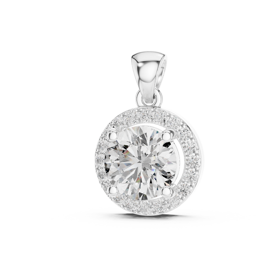 Colgante Solitario Halo Redondo 1.20ct en Córdoba, España | Diamante Creado en Laboratorio, Color D, Claridad VS | Oro 10K/18K, Plata y Platino (Disponible en Longitudes de 40 cm, 45 cm y 50 cm)