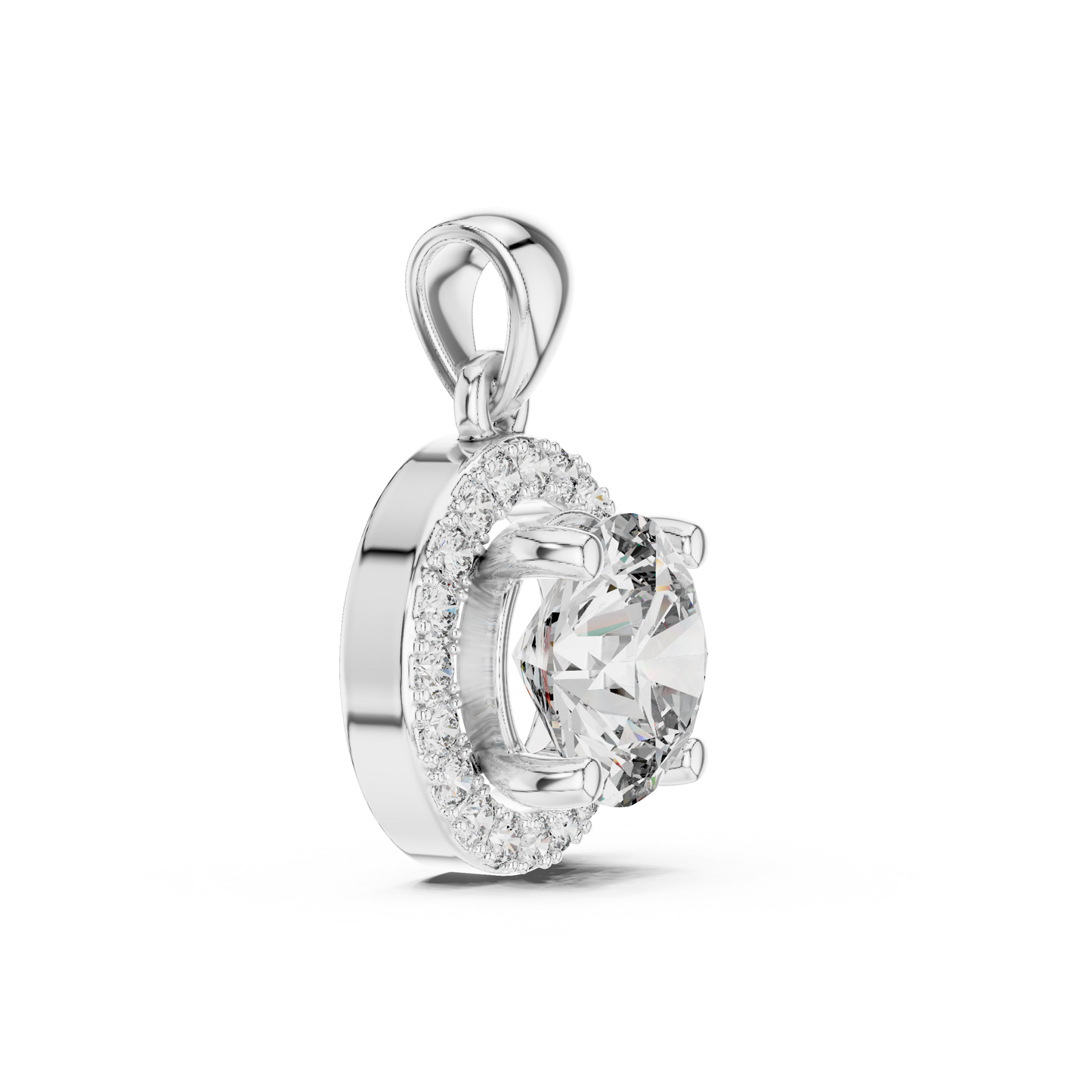 Colgante Solitario Halo Redondo 1.20ct en Córdoba, España | Diamante Creado en Laboratorio, Color D, Claridad VS | Oro 10K/18K, Plata y Platino (Disponible en Longitudes de 40 cm, 45 cm y 50 cm)