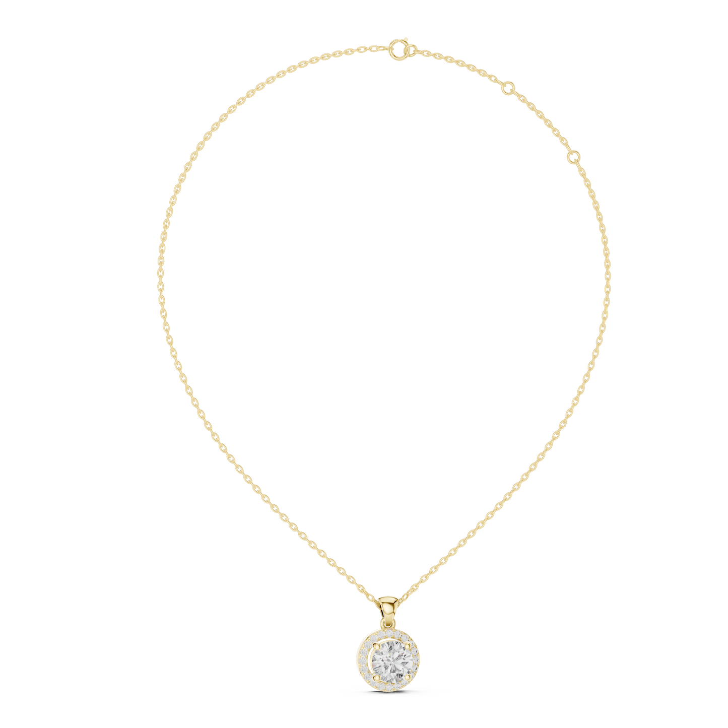 Colgante Solitario Halo Redondo 1.20ct en Córdoba, España | Diamante Creado en Laboratorio, Color D, Claridad VS | Oro 10K/18K, Plata y Platino (Disponible en Longitudes de 40 cm, 45 cm y 50 cm)